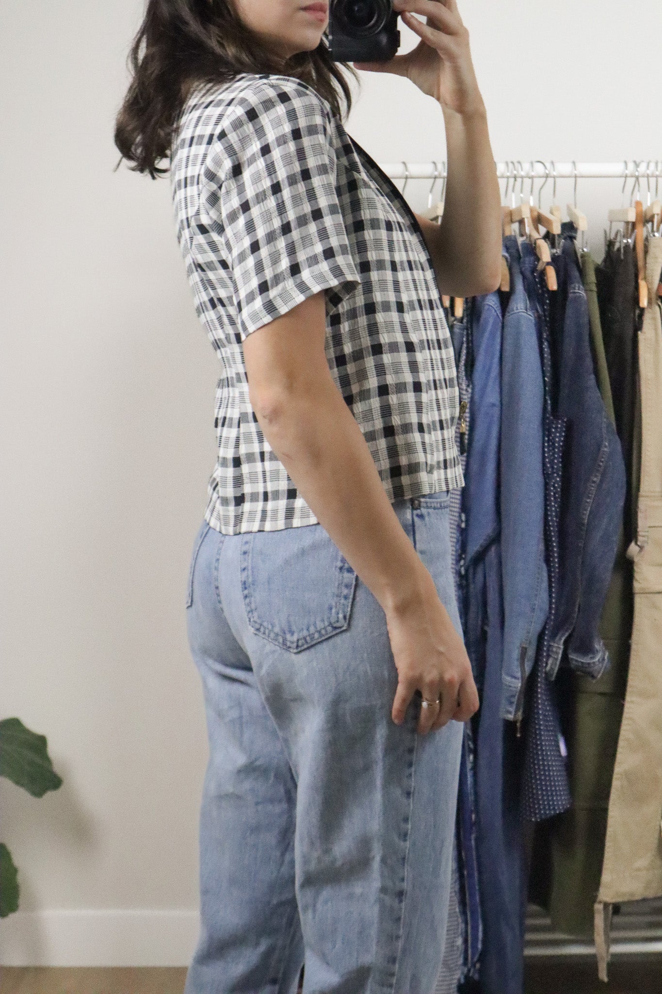 Made in Canada x Vintage x Plaid Shortsleeve Collared Zip-Up (S)