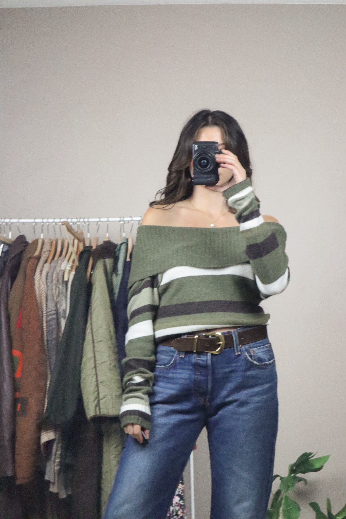 Vintage x Striped Off The Shoulder Knit (S/M)