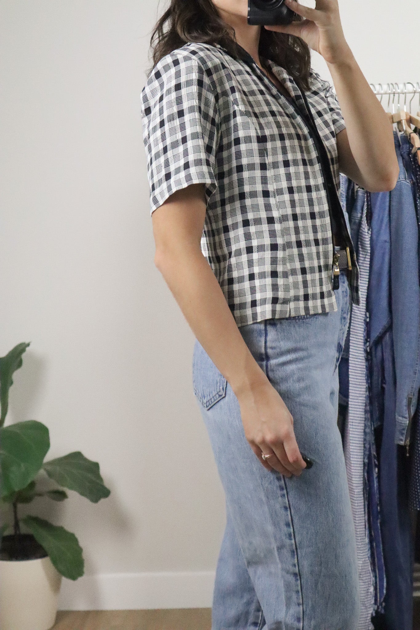 Made in Canada x Vintage x Plaid Shortsleeve Collared Zip-Up (S)