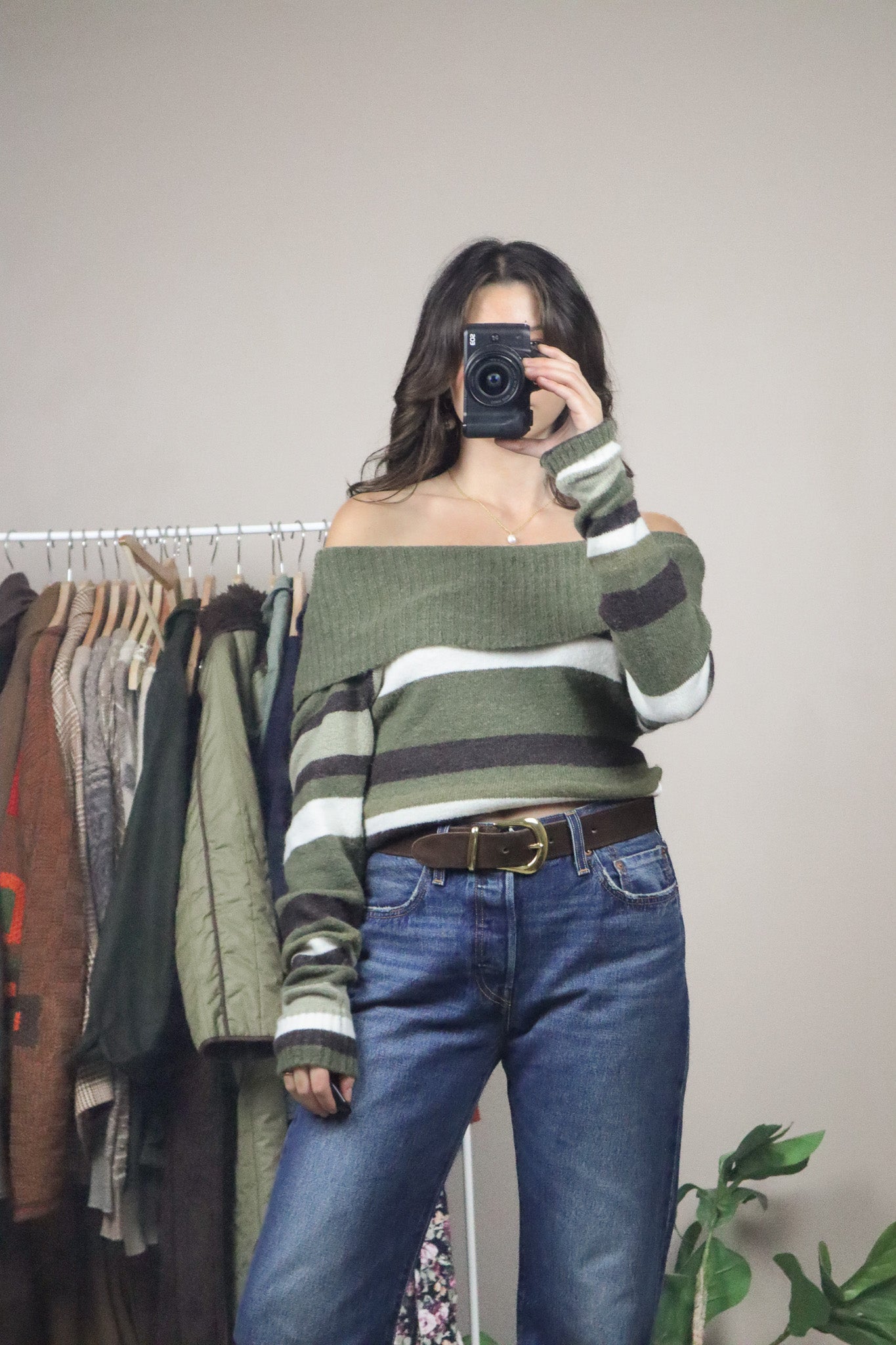 Vintage x Striped Off The Shoulder Knit (S/M)