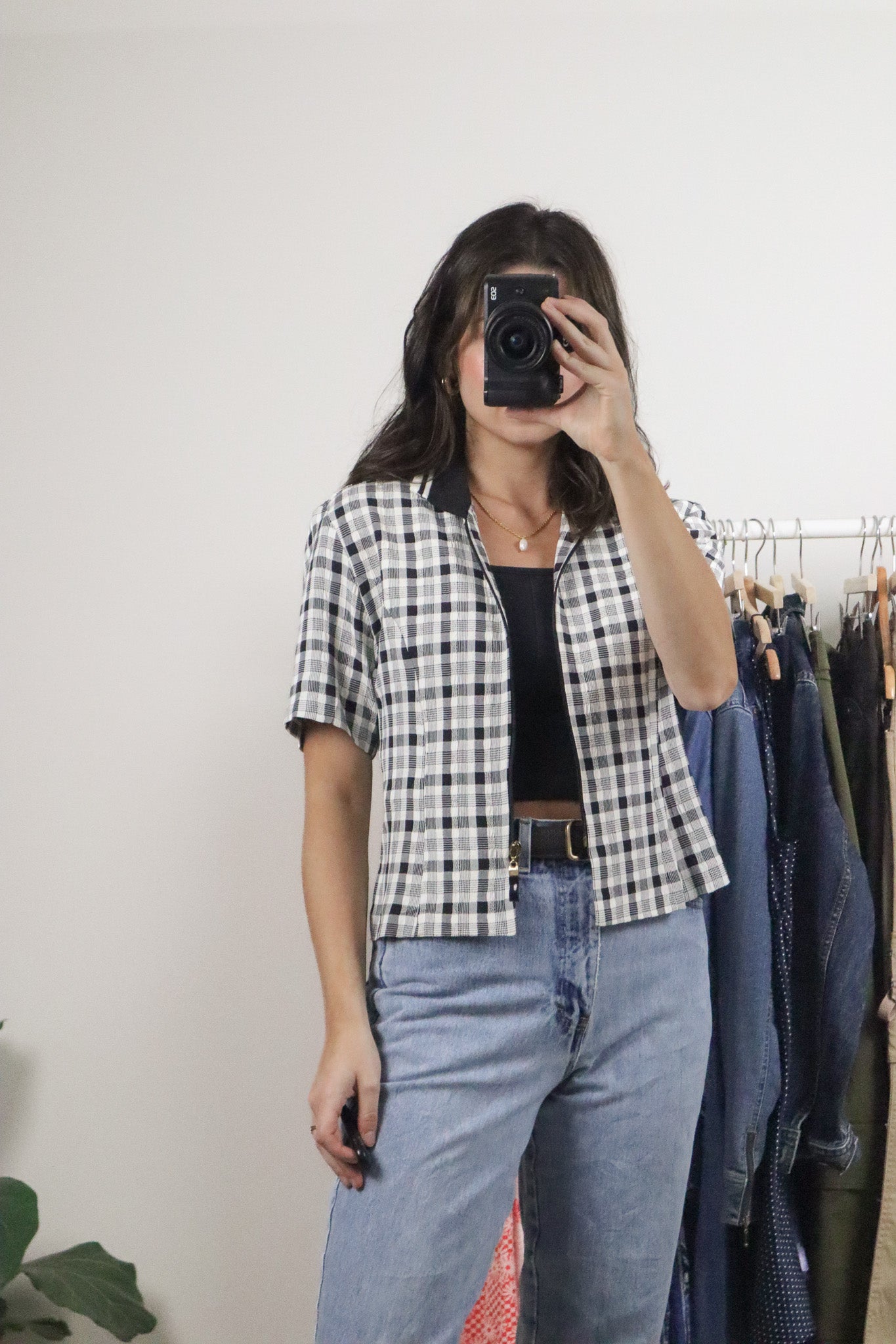 Made in Canada x Vintage x Plaid Shortsleeve Collared Zip-Up (S)