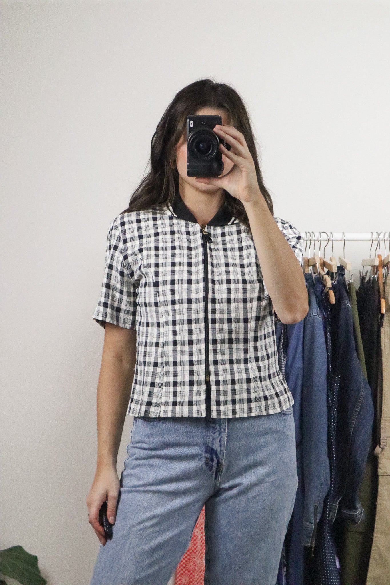 Made in Canada x Vintage x Plaid Shortsleeve Collared Zip-Up (S)