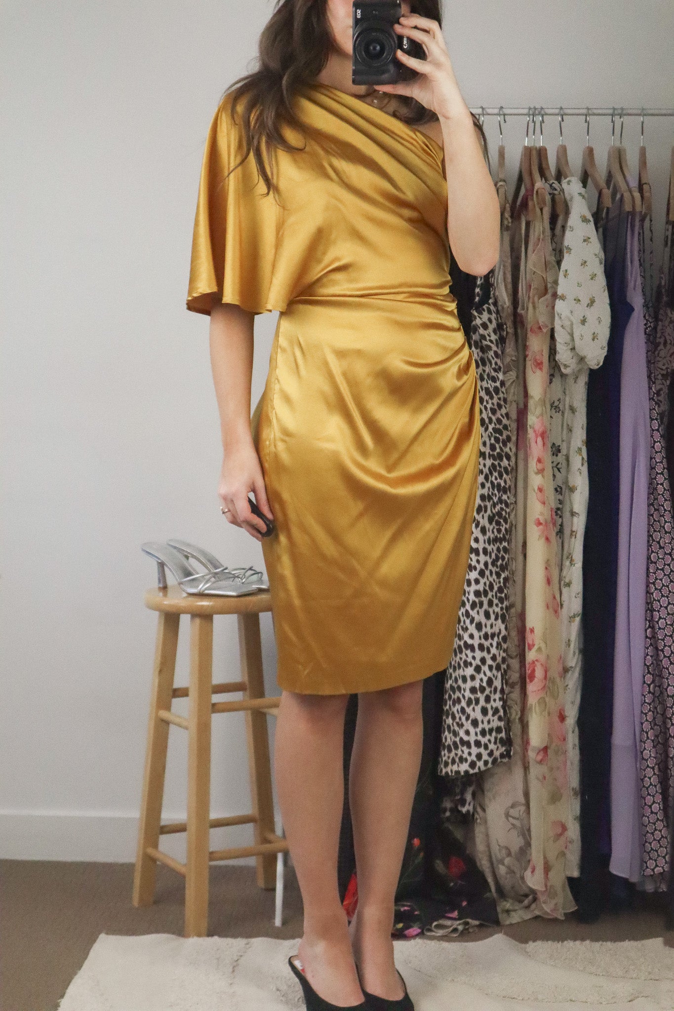 Made in Canada x Silk Blend On Shoulder Dress (M)
