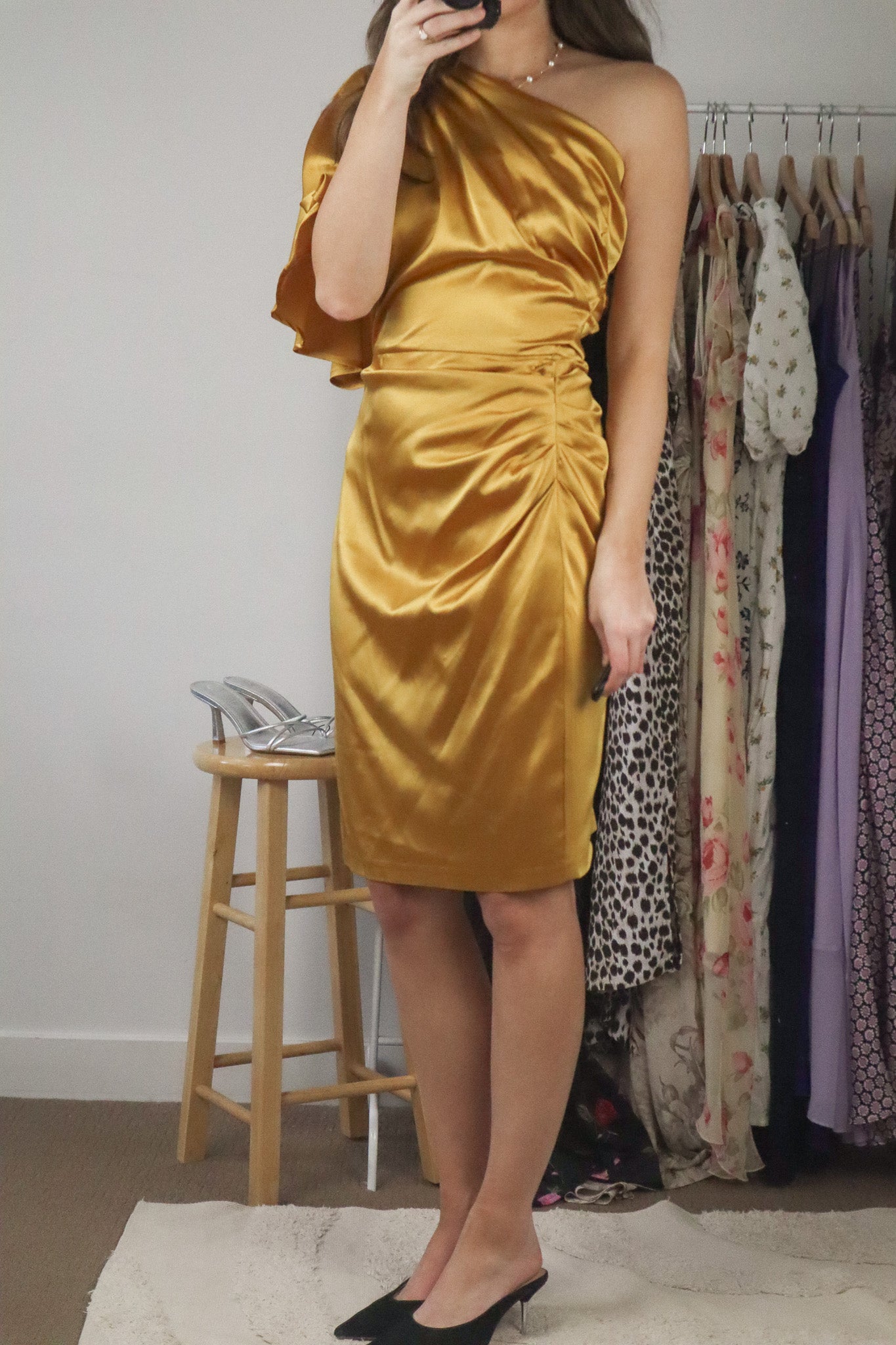 Made in Canada x Silk Blend On Shoulder Dress (M)