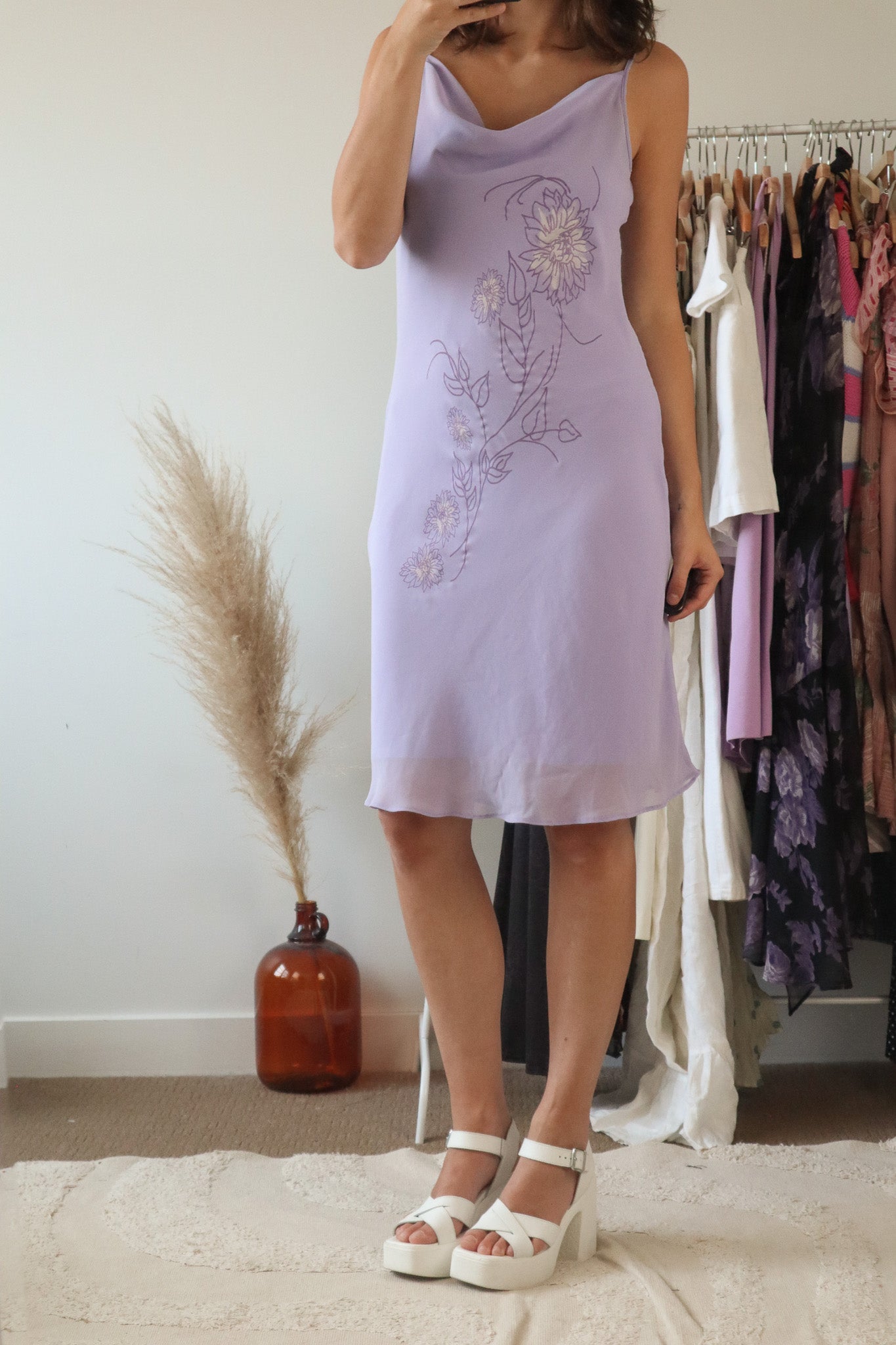 Vintage x Cowl Neck Floral Dress (S)