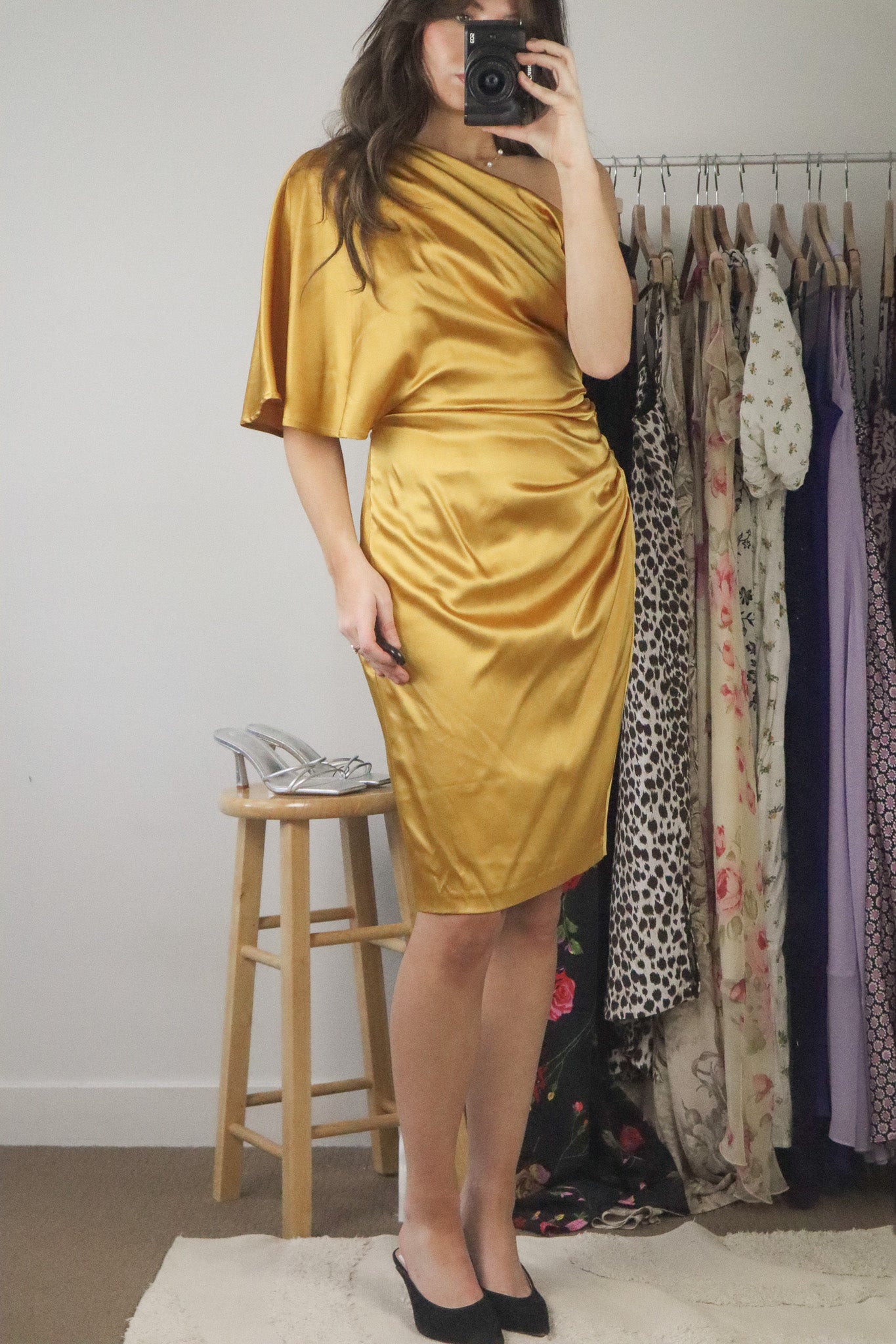 Made in Canada x Silk Blend On Shoulder Dress (M)