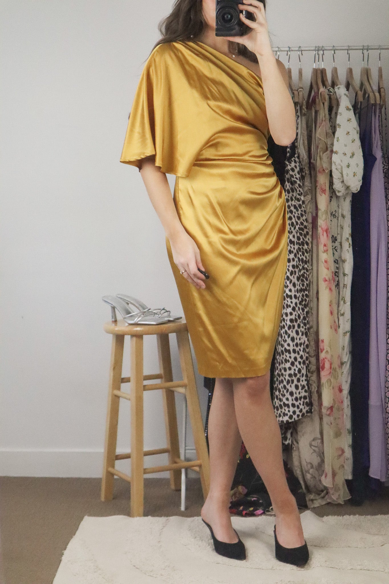 Made in Canada x Silk Blend On Shoulder Dress (M)