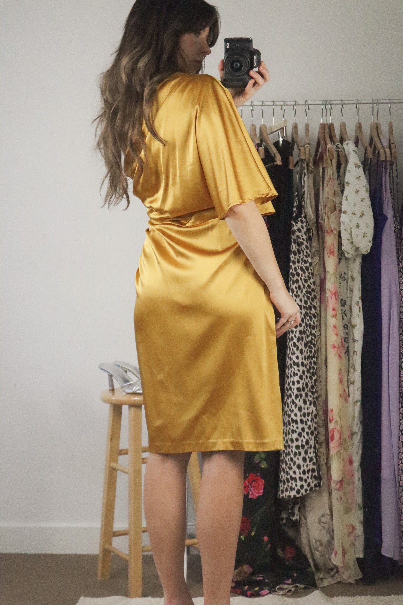 Made in Canada x Silk Blend On Shoulder Dress (M)