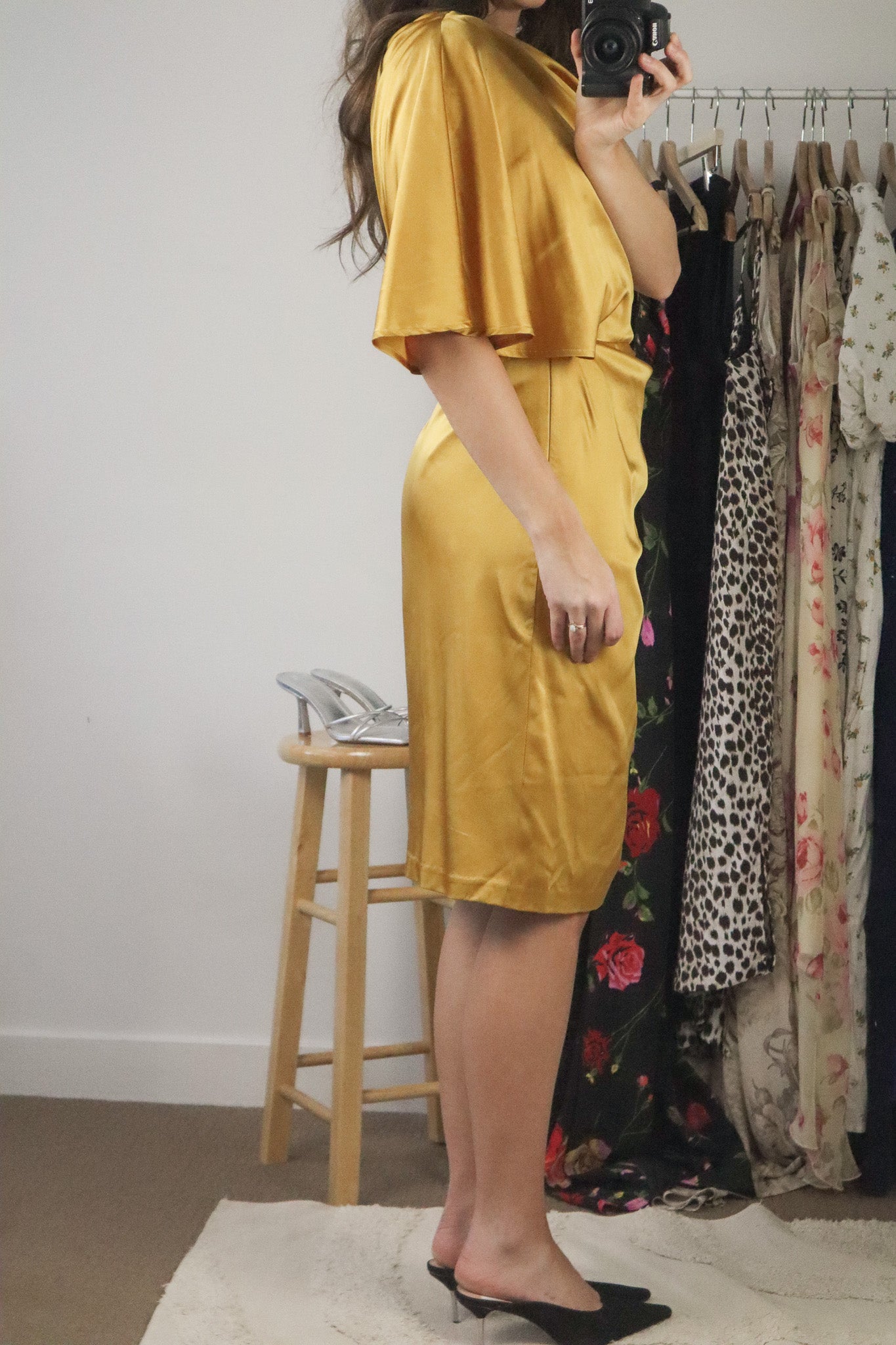 Made in Canada x Silk Blend On Shoulder Dress (M)