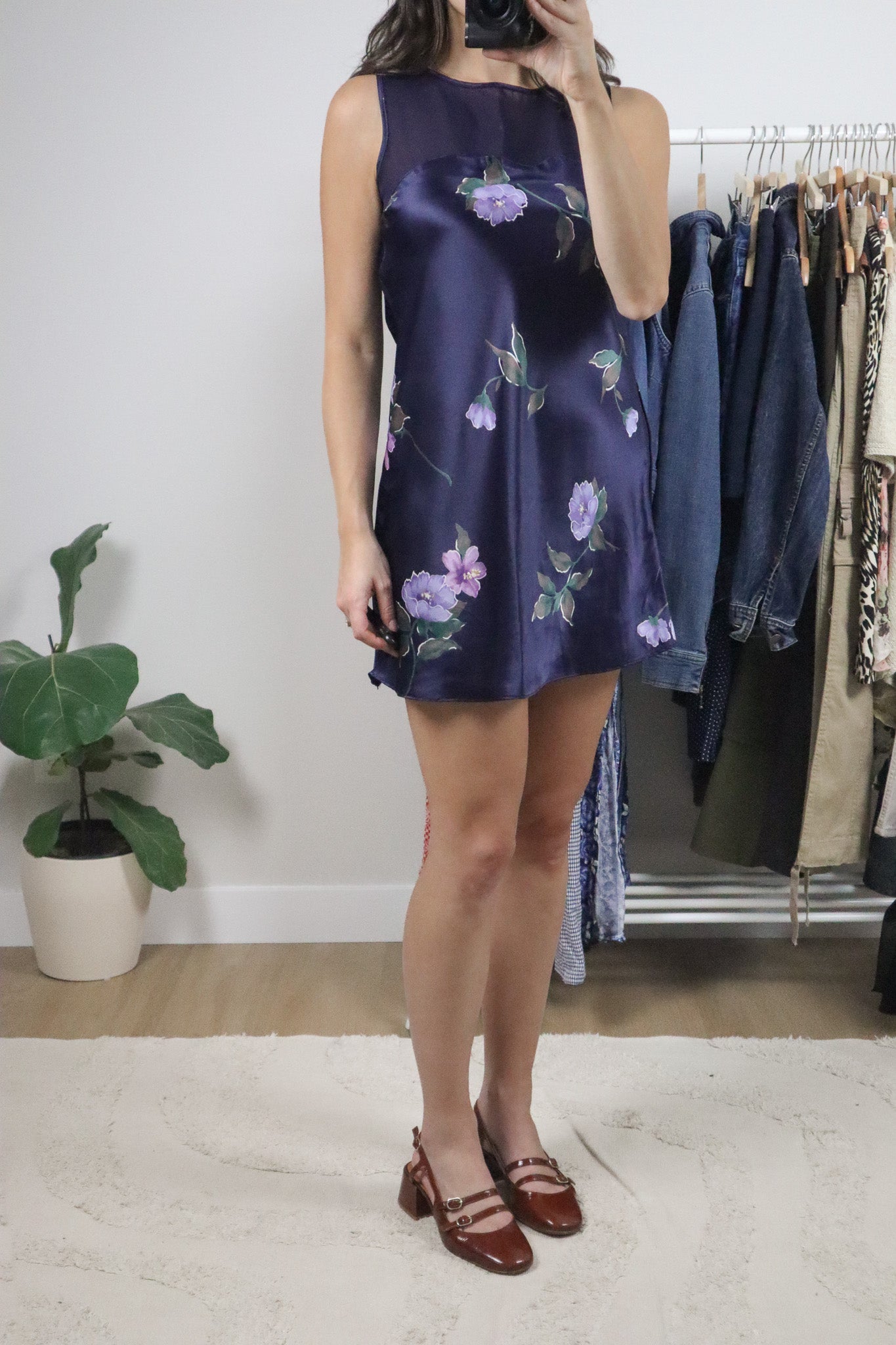Vintage x Satin Floral/Mesh Slip Dress (S)