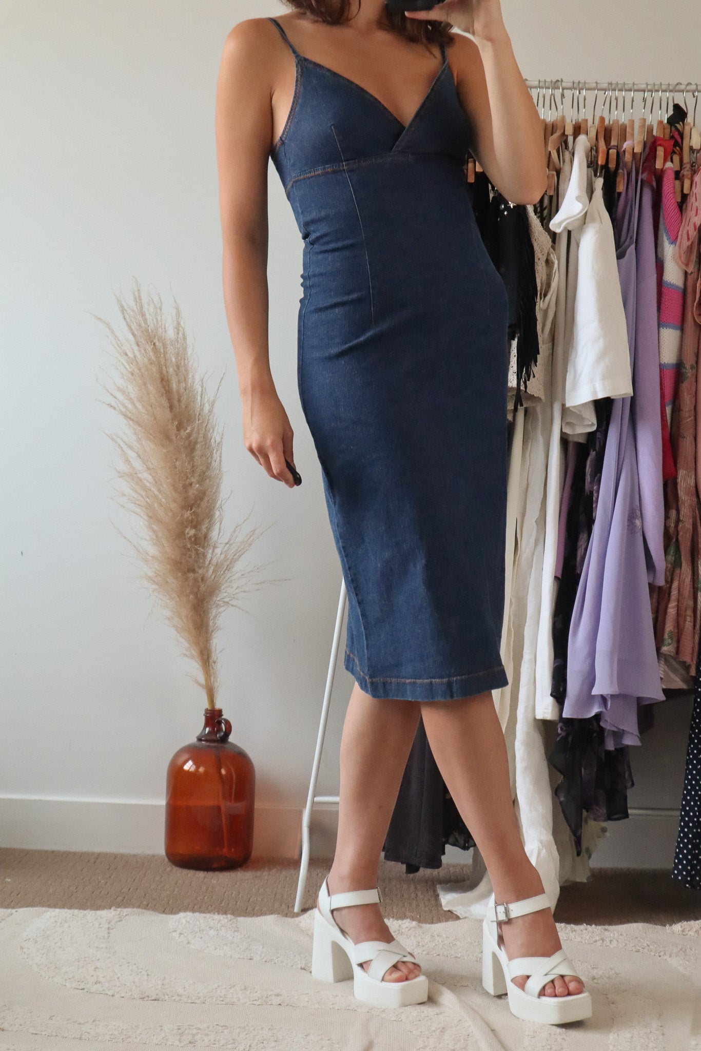 Vintage x Denim Midi Dress (XS)