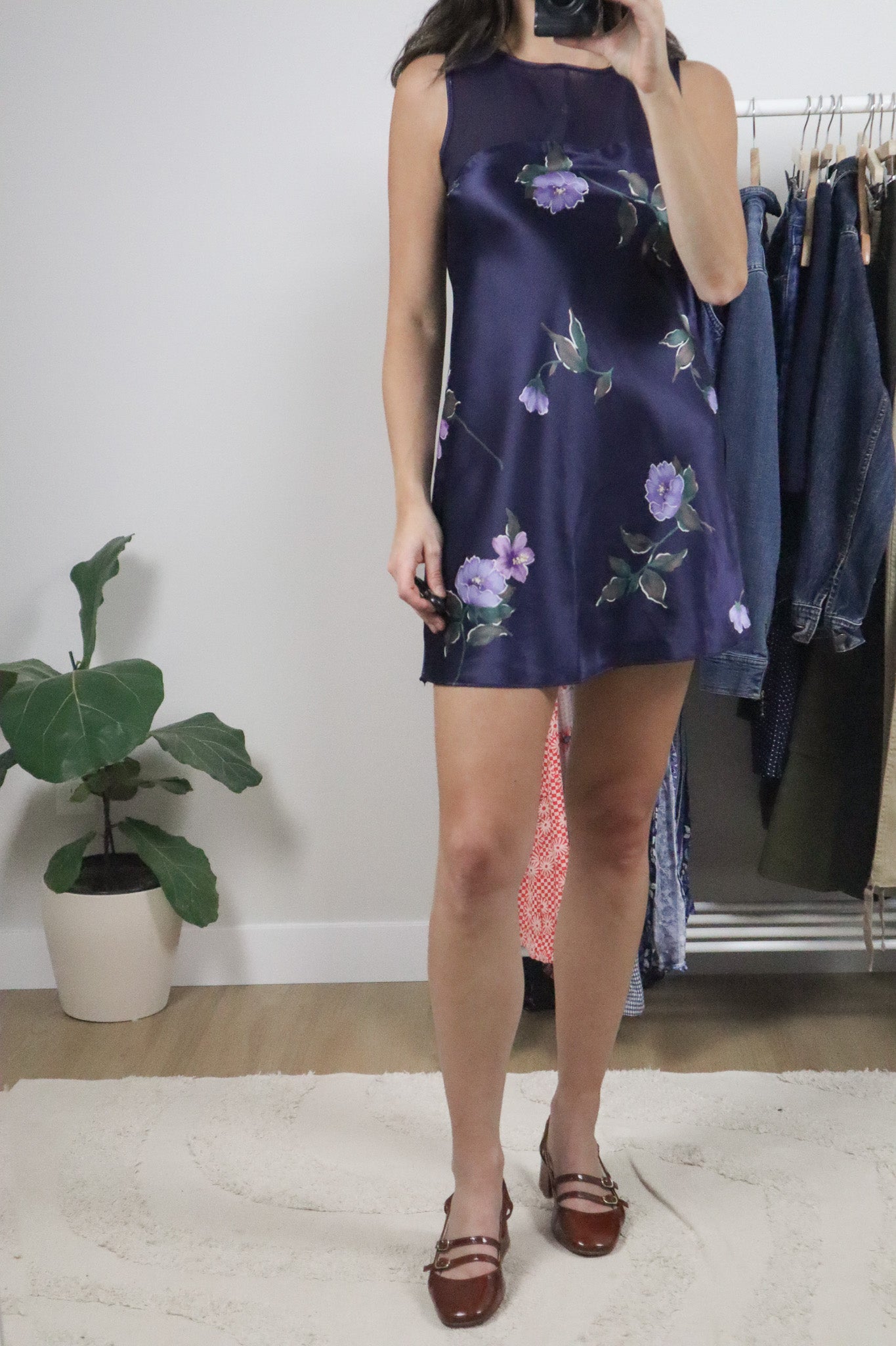 Vintage x Satin Floral/Mesh Slip Dress (S)