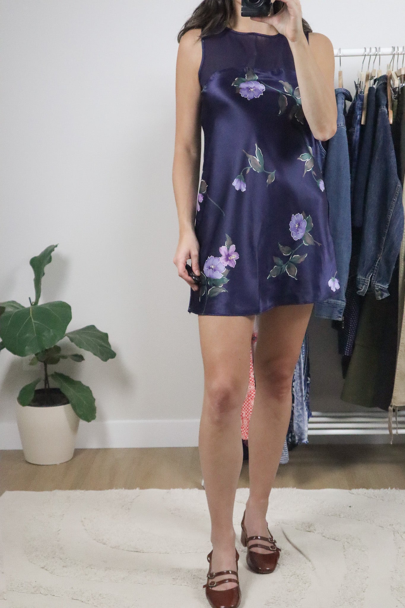 Vintage x Satin Floral/Mesh Slip Dress (S)