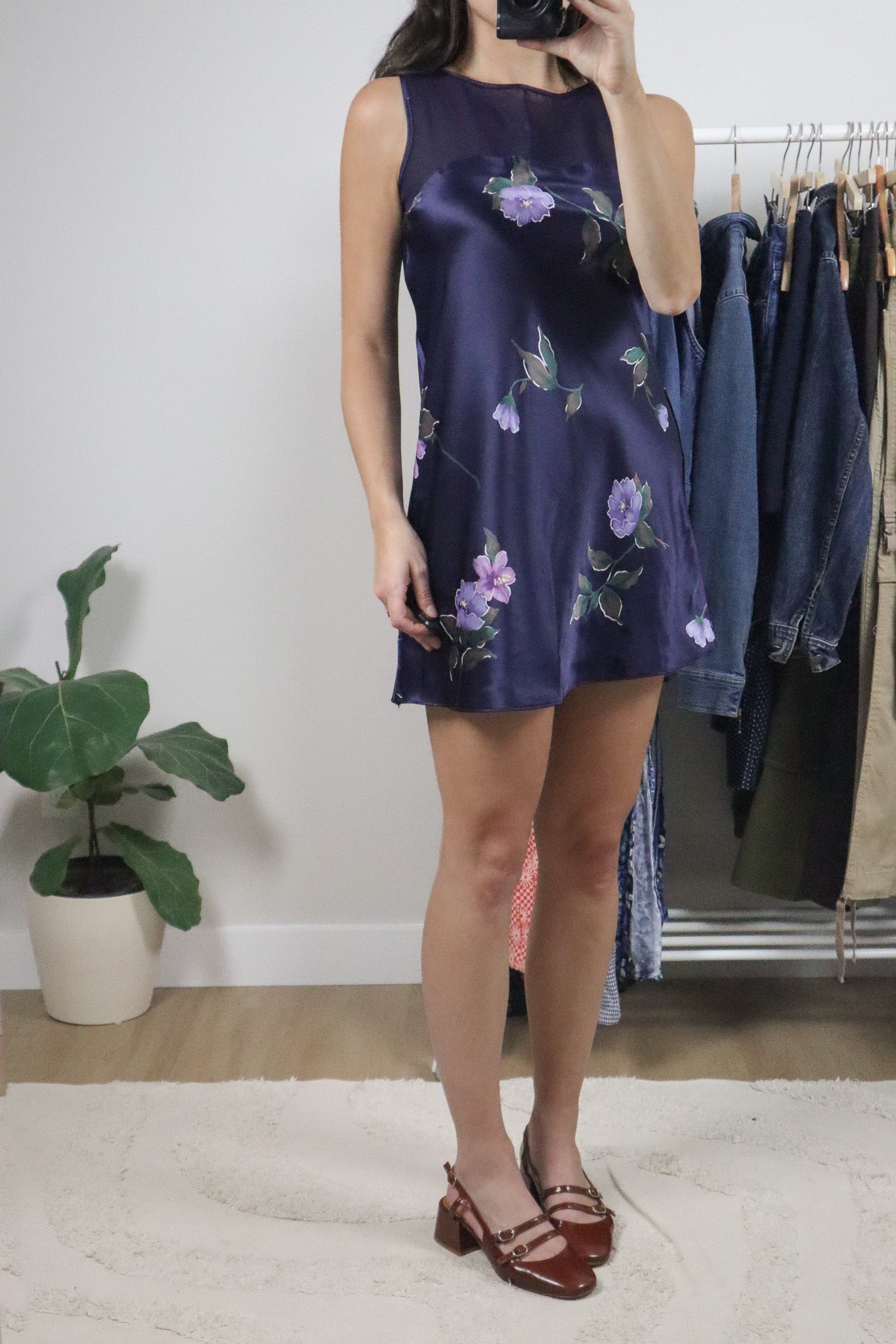 Vintage x Satin Floral/Mesh Slip Dress (S)