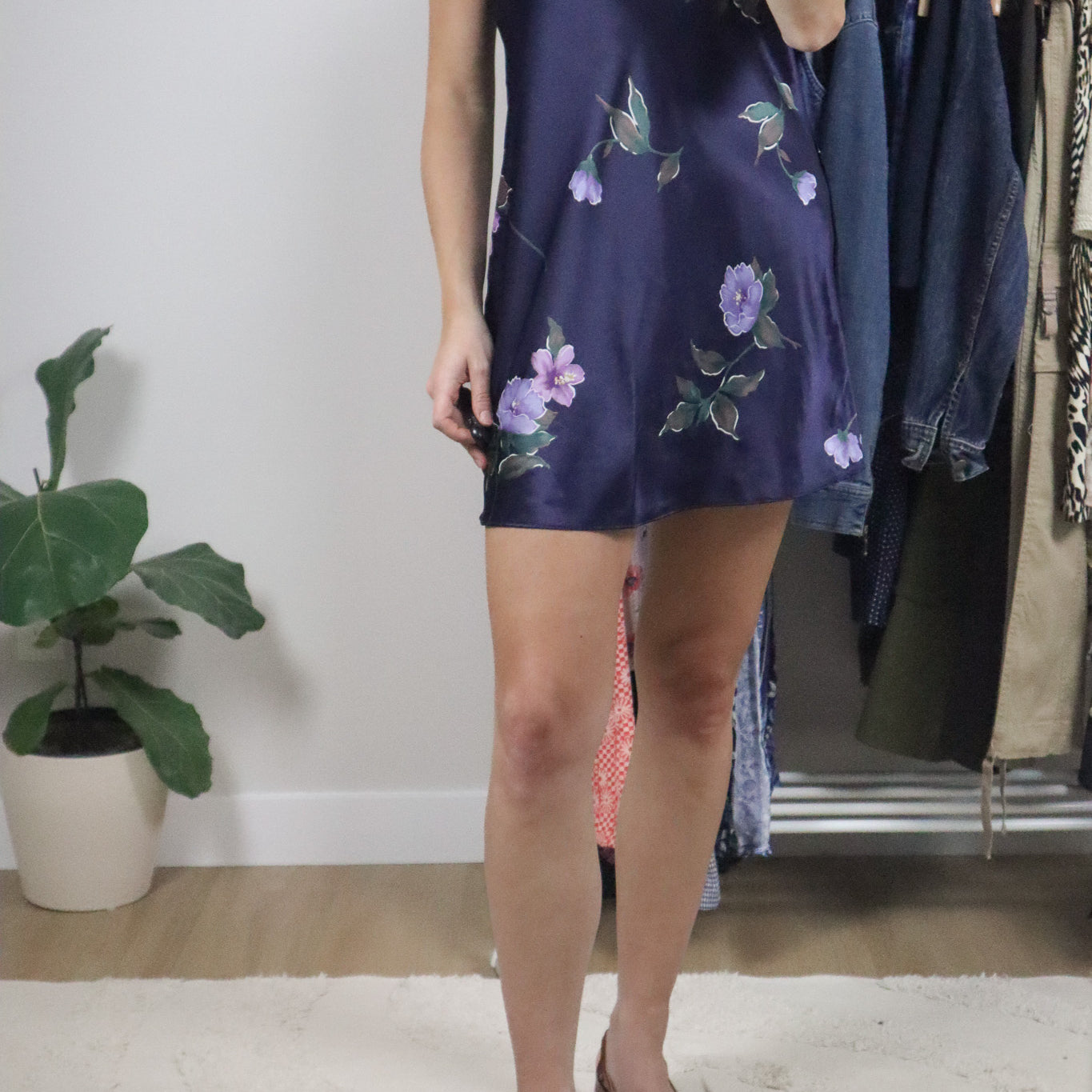 Vintage x Satin Floral/Mesh Slip Dress (S)