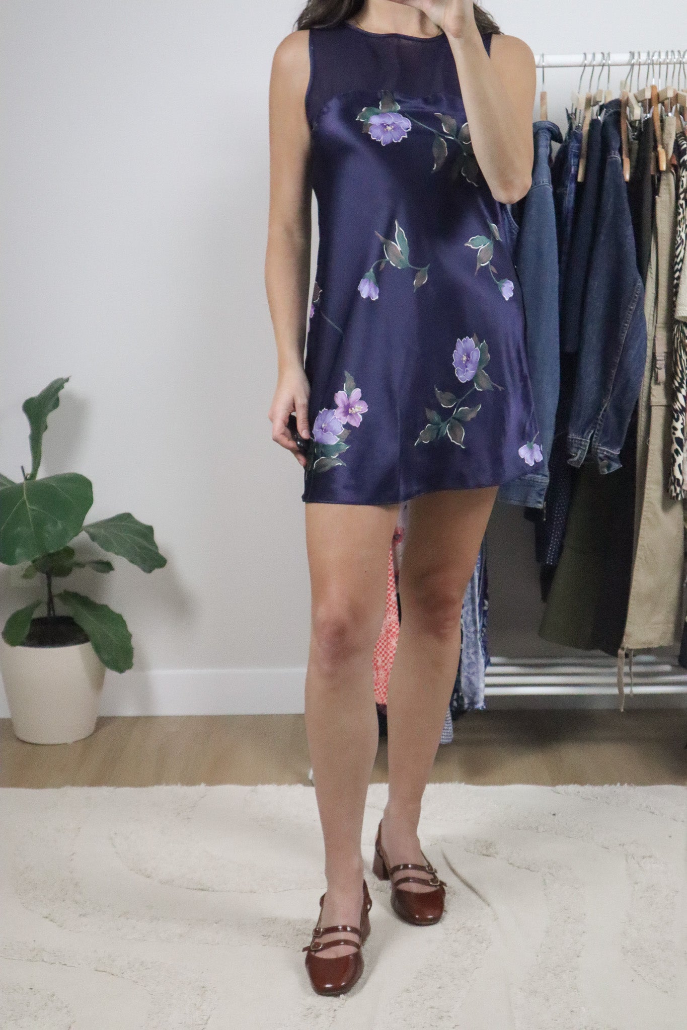 Vintage x Satin Floral/Mesh Slip Dress (S)