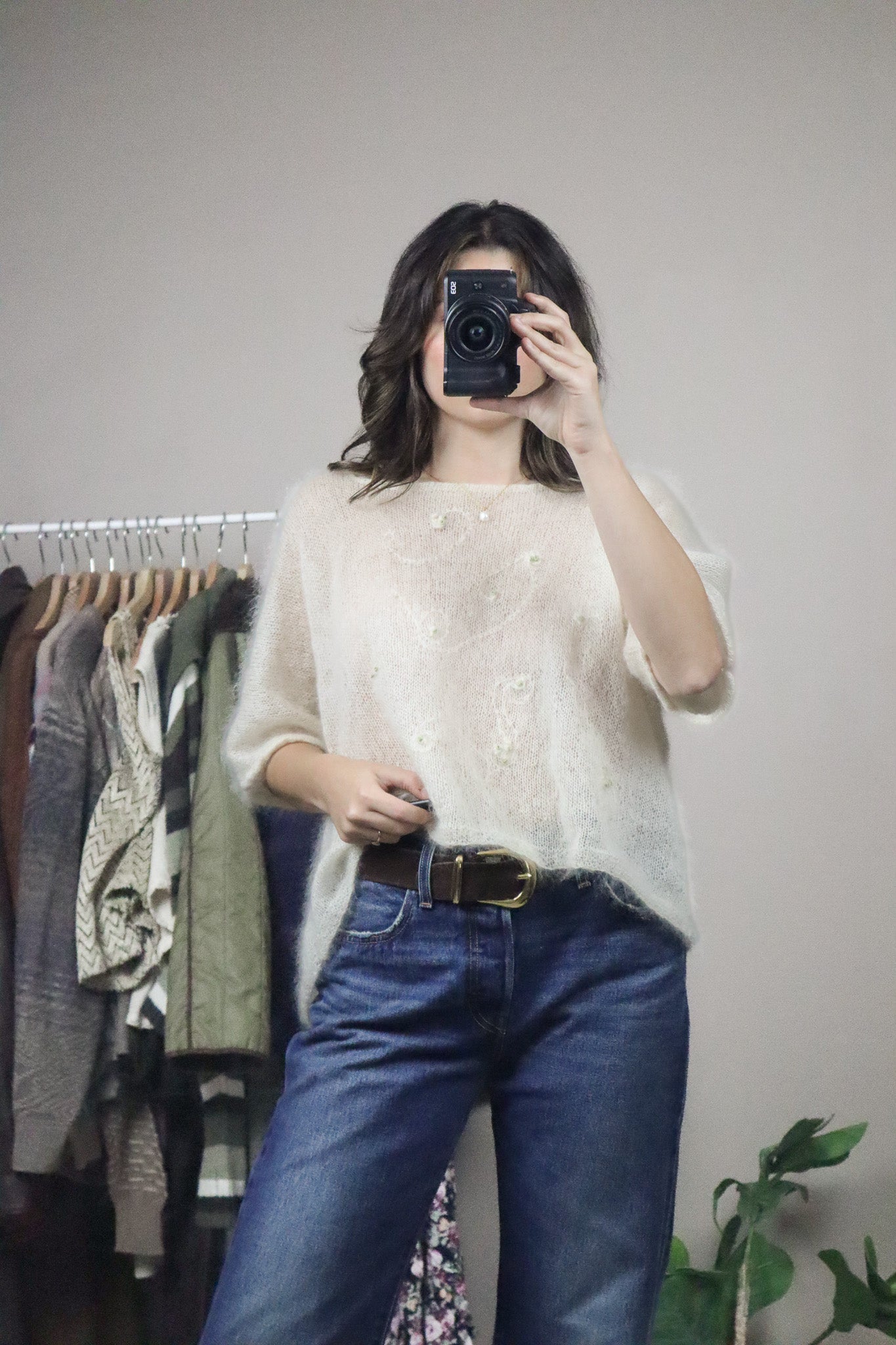Hand Knit x Embroidered Mohair-Blend Short-Sleeve (L/XL)