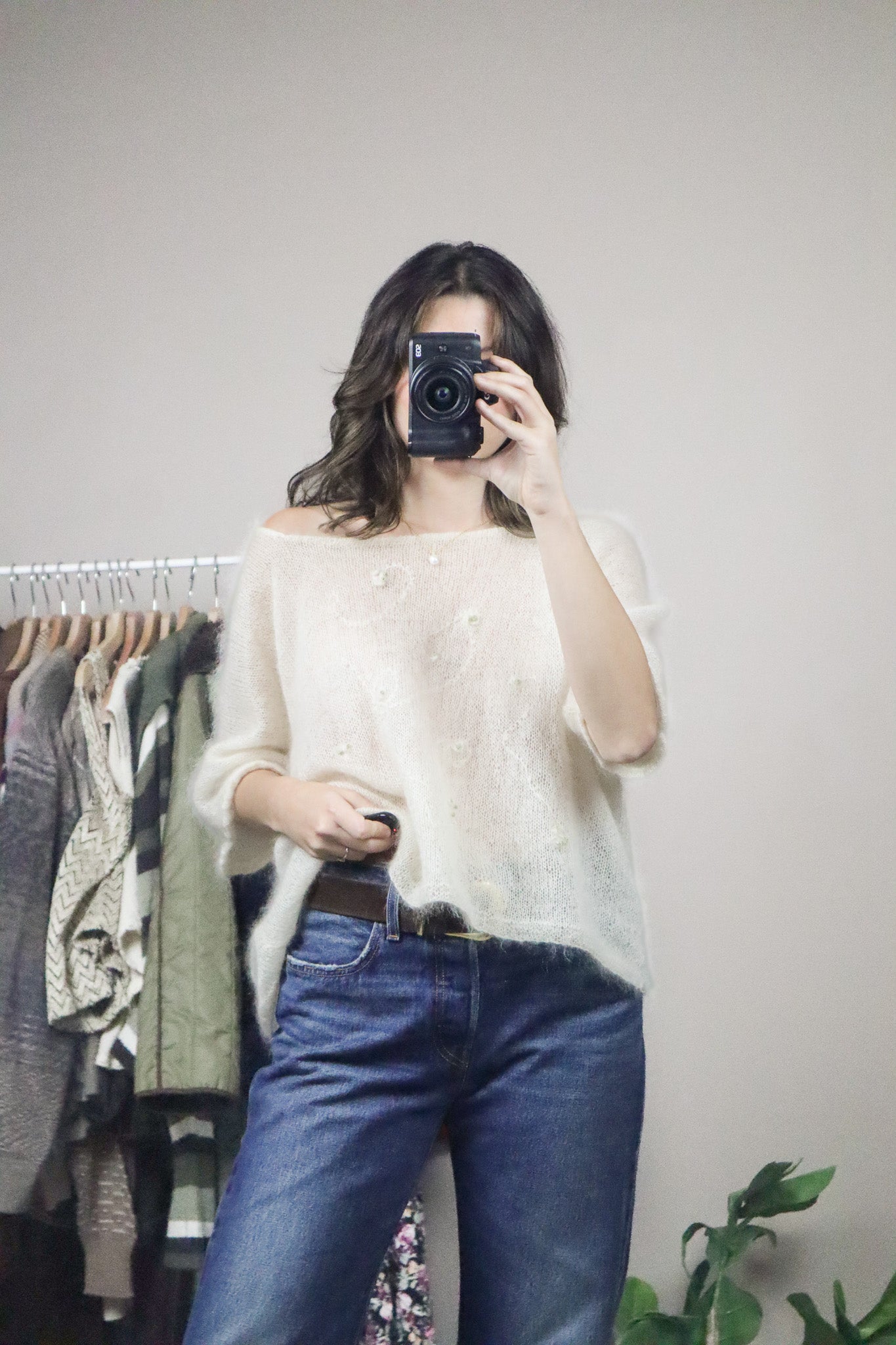 Hand Knit x Embroidered Mohair-Blend Short-Sleeve (L/XL)