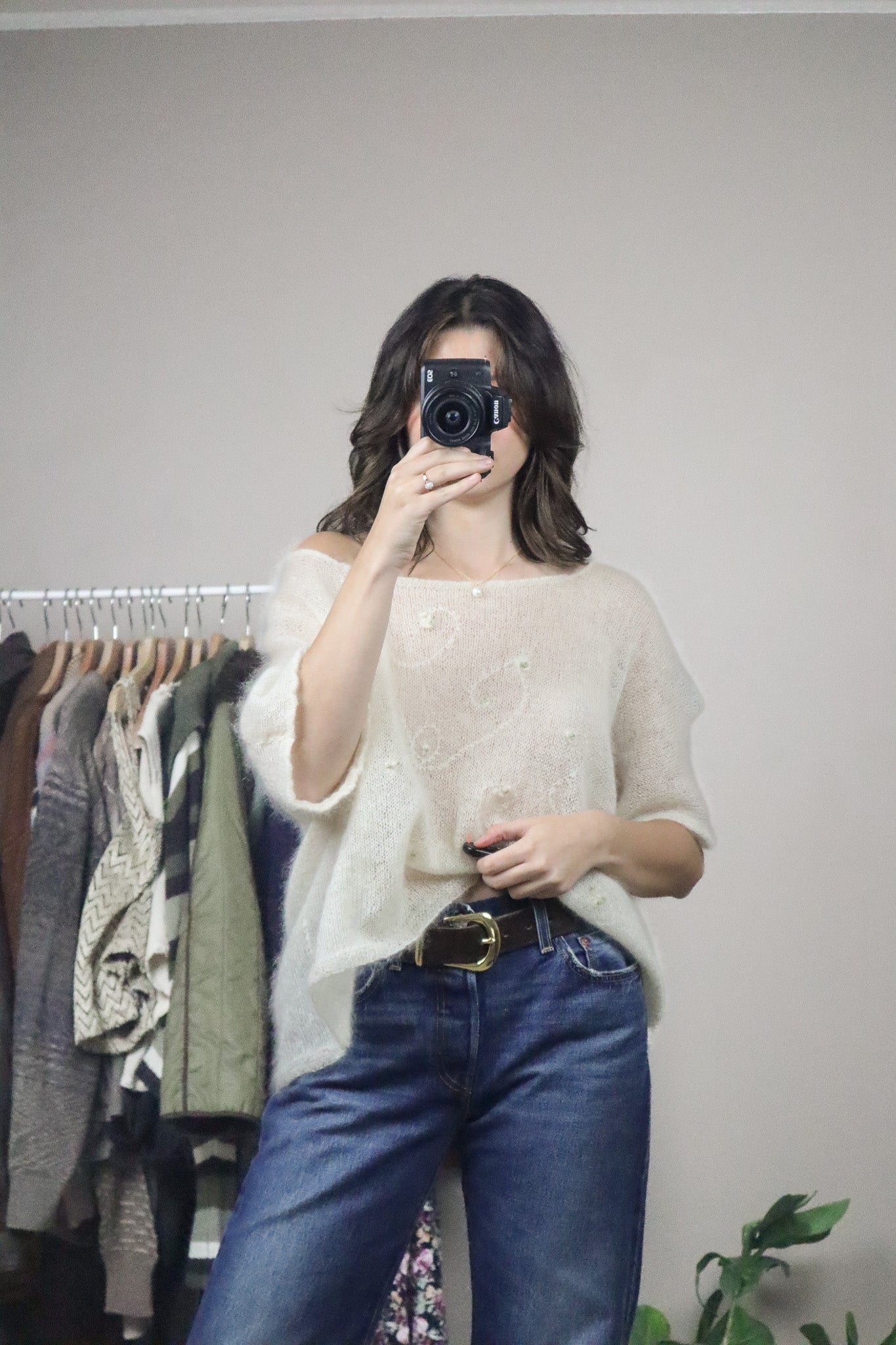 Hand Knit x Embroidered Mohair-Blend Short-Sleeve (L/XL)