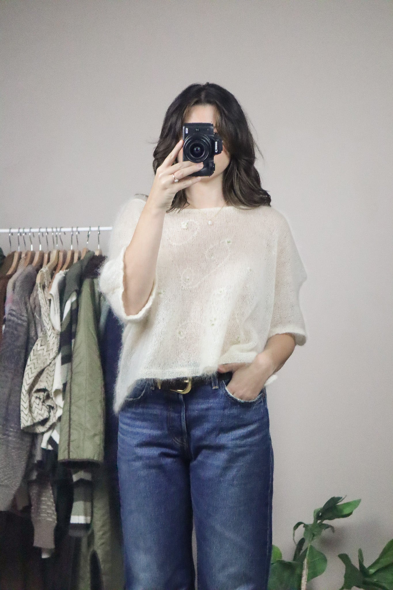 Hand Knit x Embroidered Mohair-Blend Short-Sleeve (L/XL)
