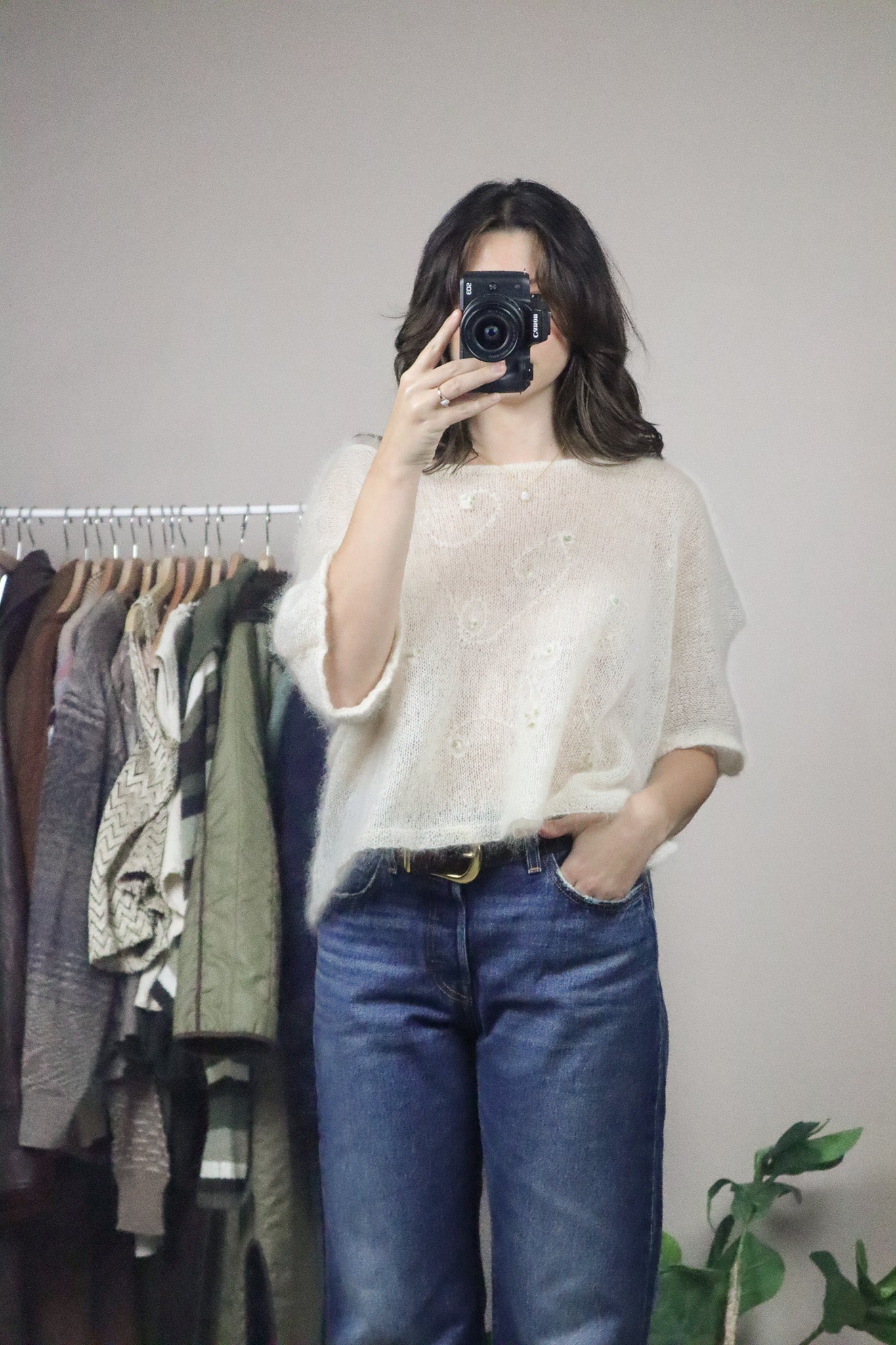 Hand Knit x Embroidered Mohair-Blend Short-Sleeve (L/XL)