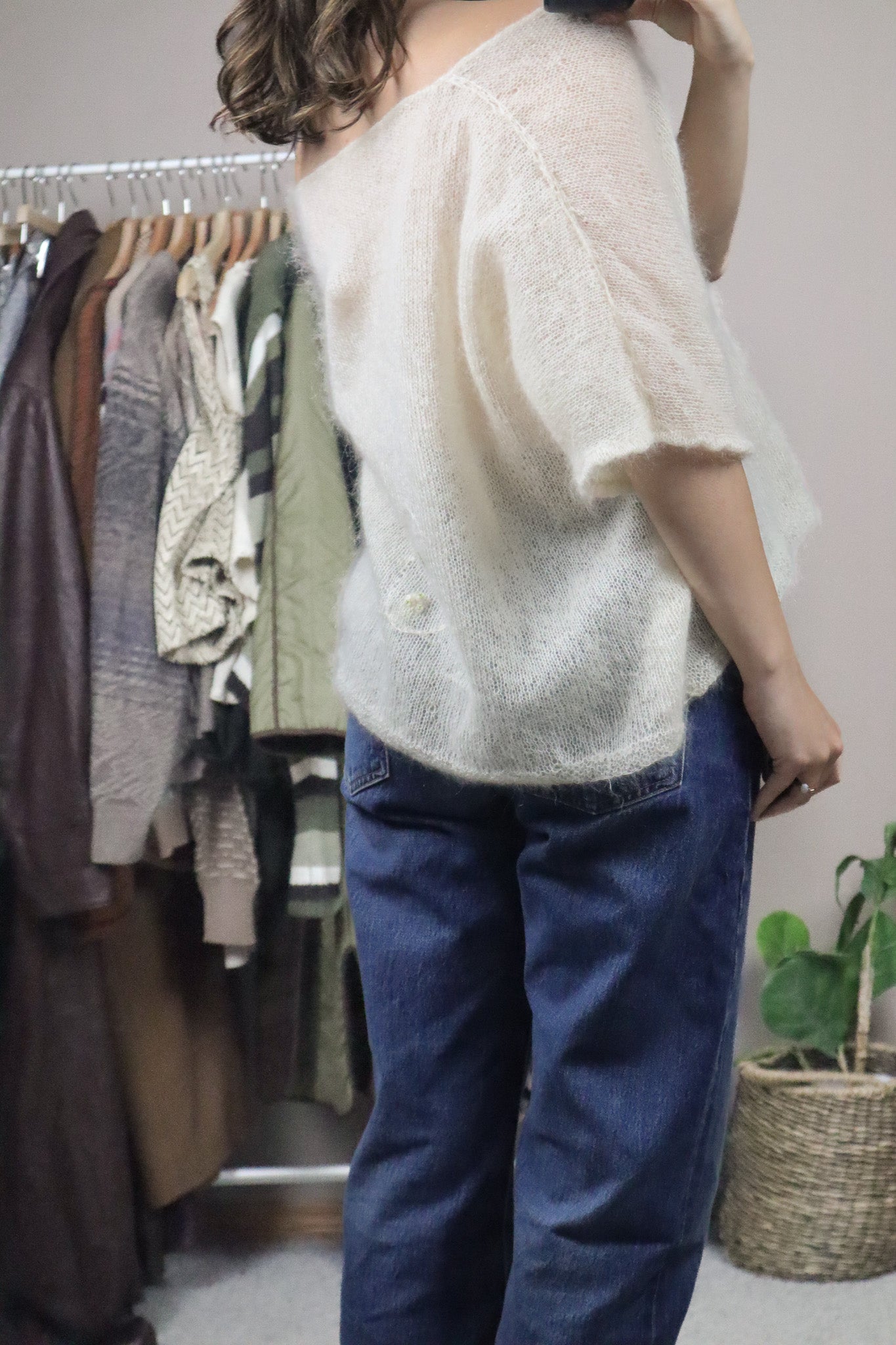 Hand Knit x Embroidered Mohair-Blend Short-Sleeve (L/XL)