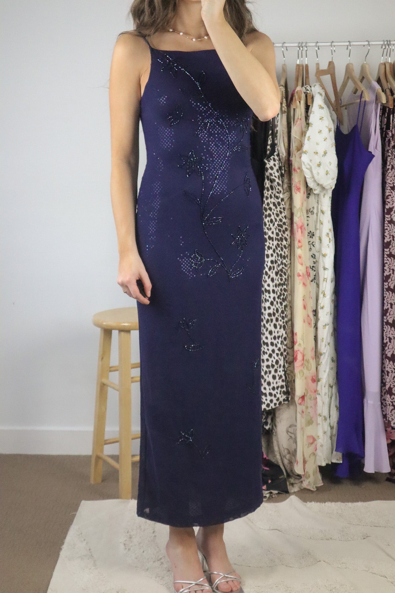 Made in USA x Vintage x Beaded & Sequence Maxi Dress (XS)