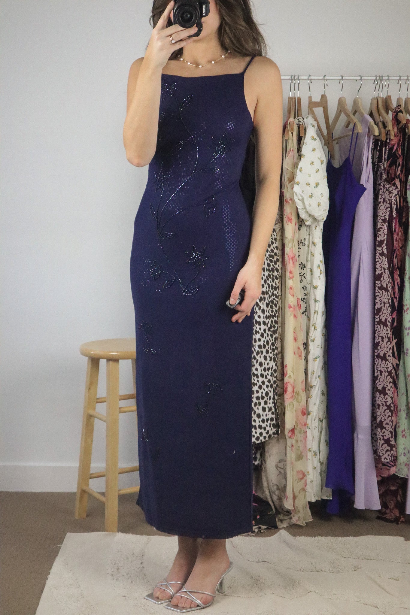 Made in USA x Vintage x Beaded & Sequence Maxi Dress (XS)