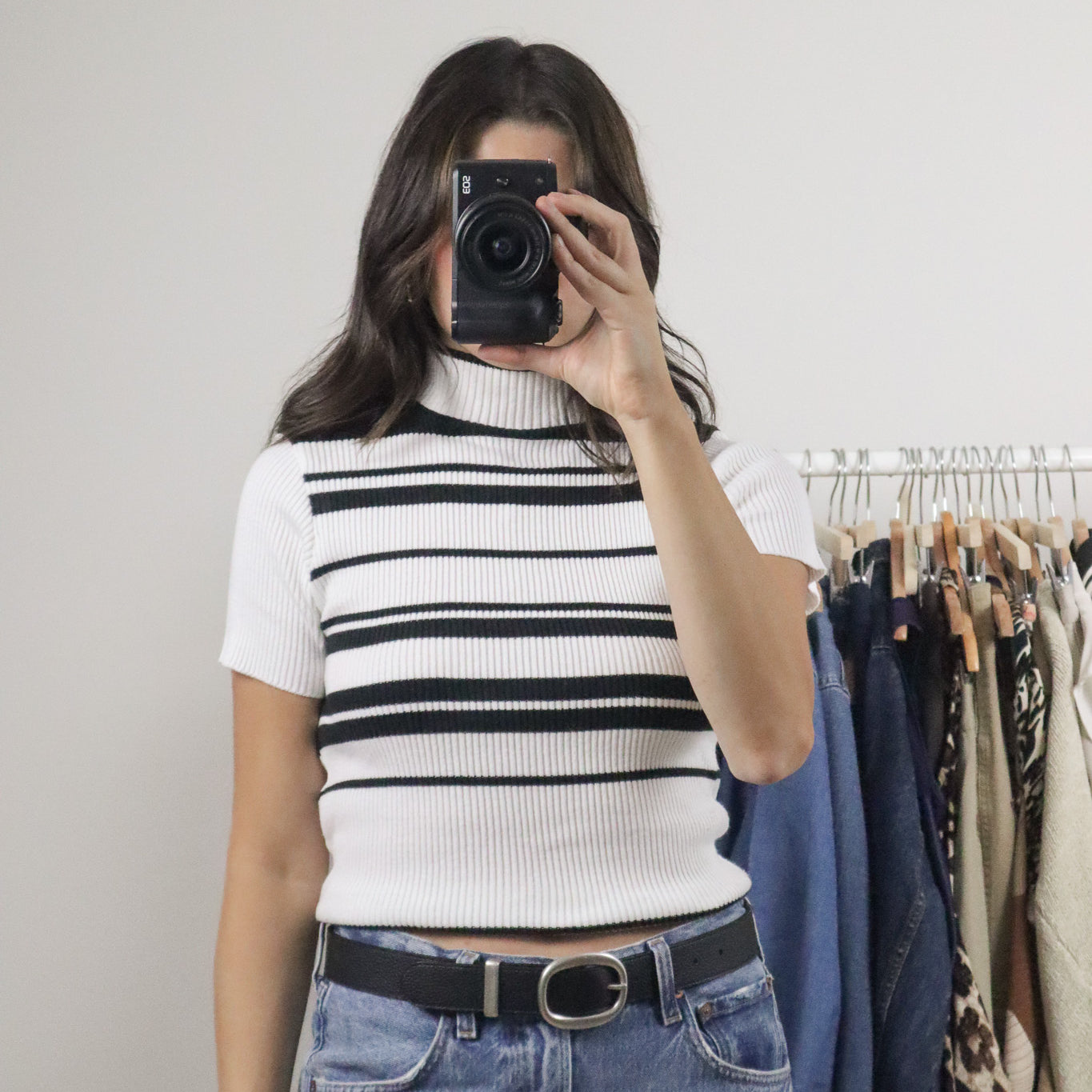 Made in Canada x Vintage x Striped Ribbed Mockneck Top (XS/S)