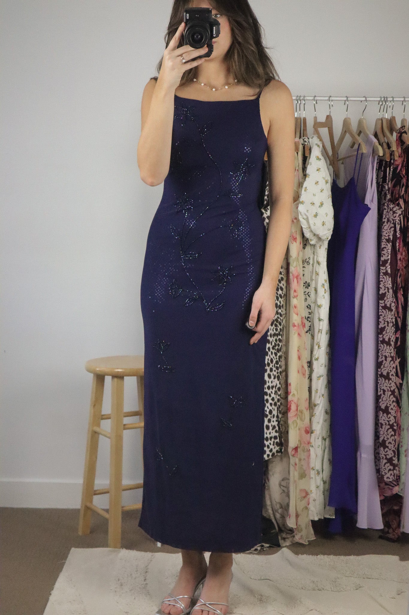 Made in USA x Vintage x Beaded & Sequence Maxi Dress (XS)