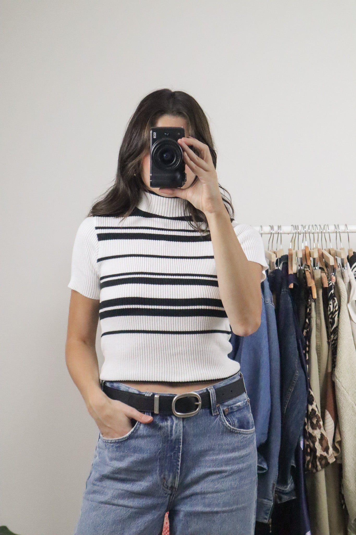 Made in Canada x Vintage x Striped Ribbed Mockneck Top (XS/S)