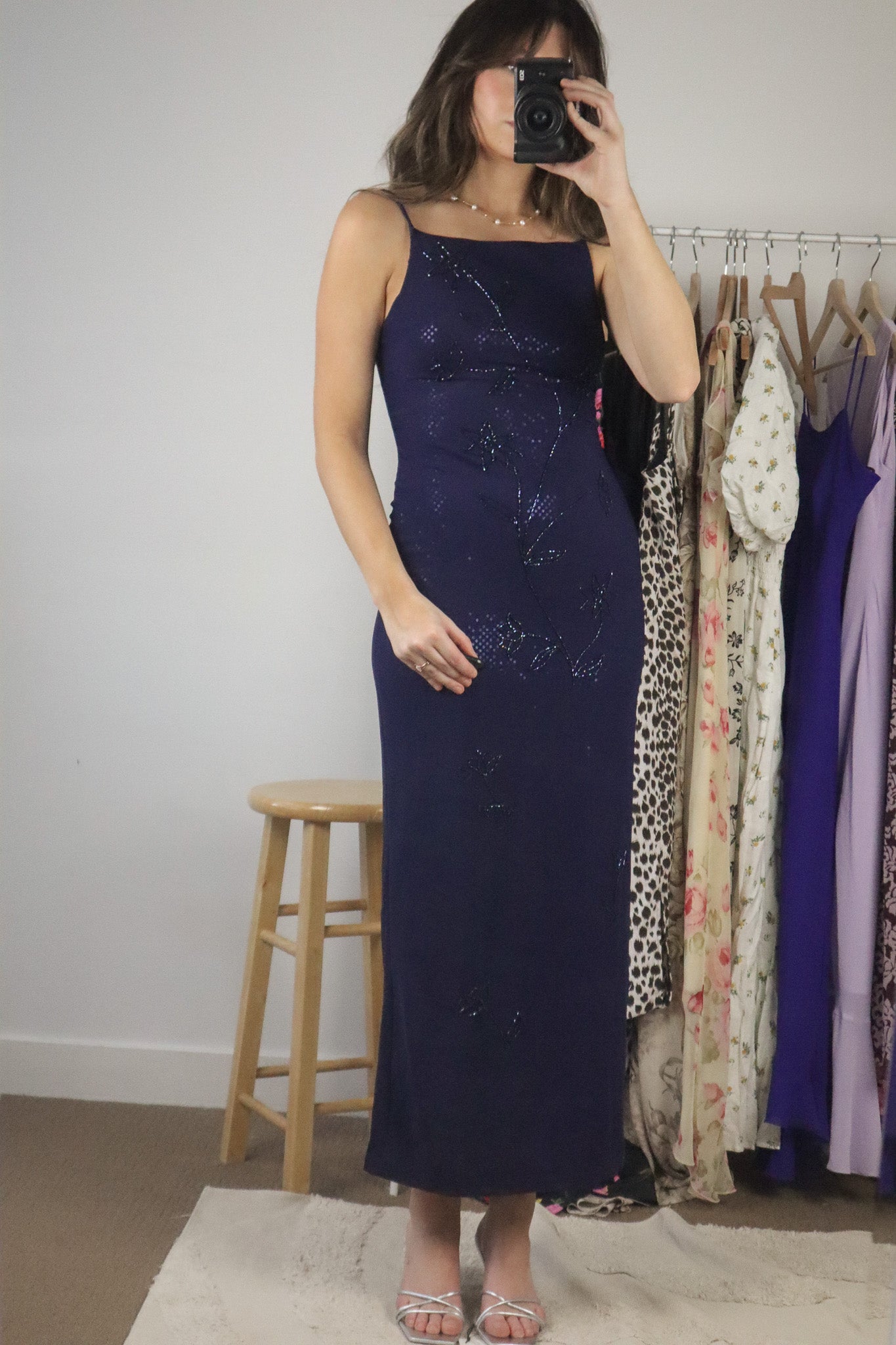 Made in USA x Vintage x Beaded & Sequence Maxi Dress (XS)