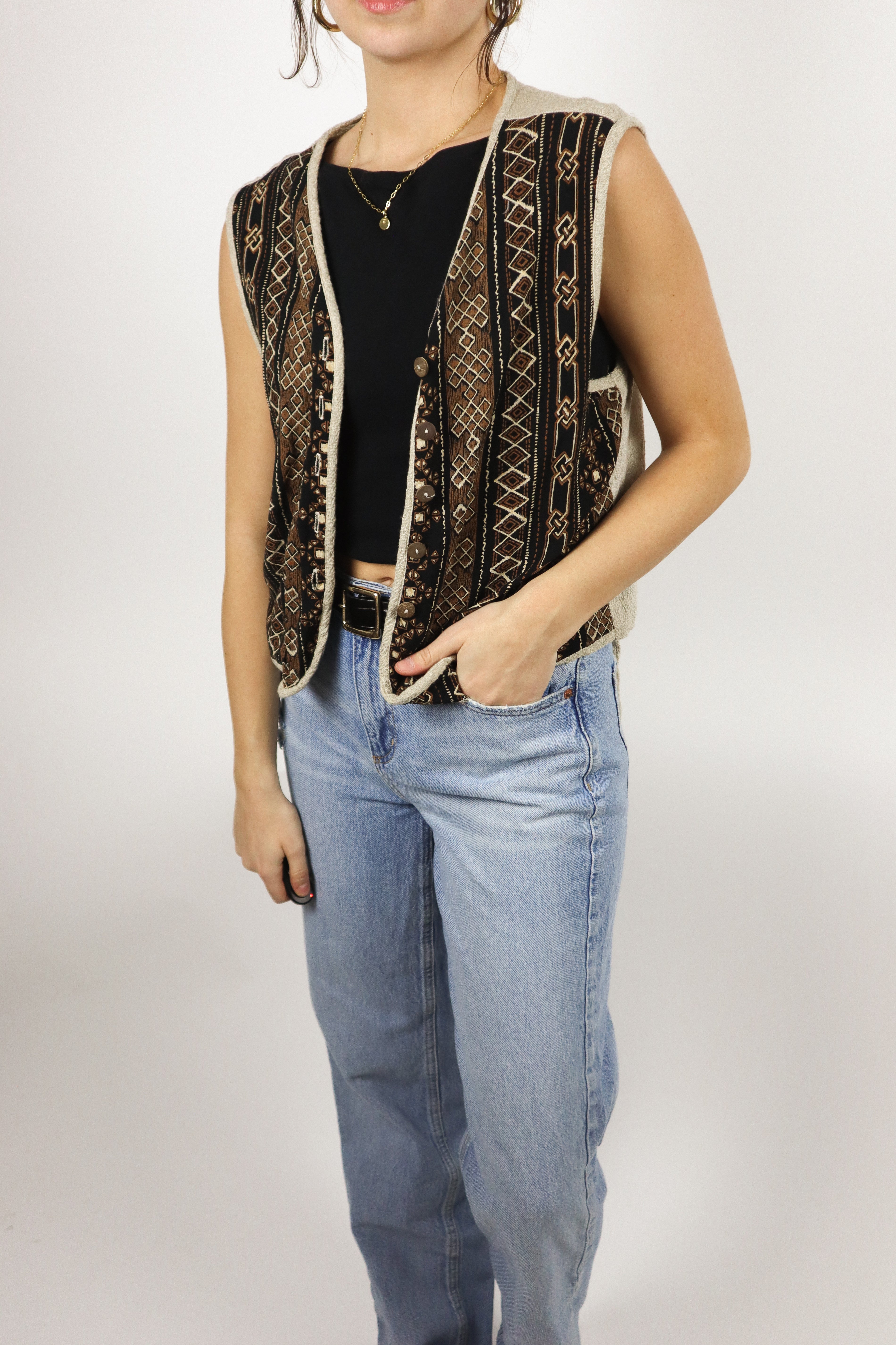 Made in USA x Vintage x Patterned Vest (S/M)