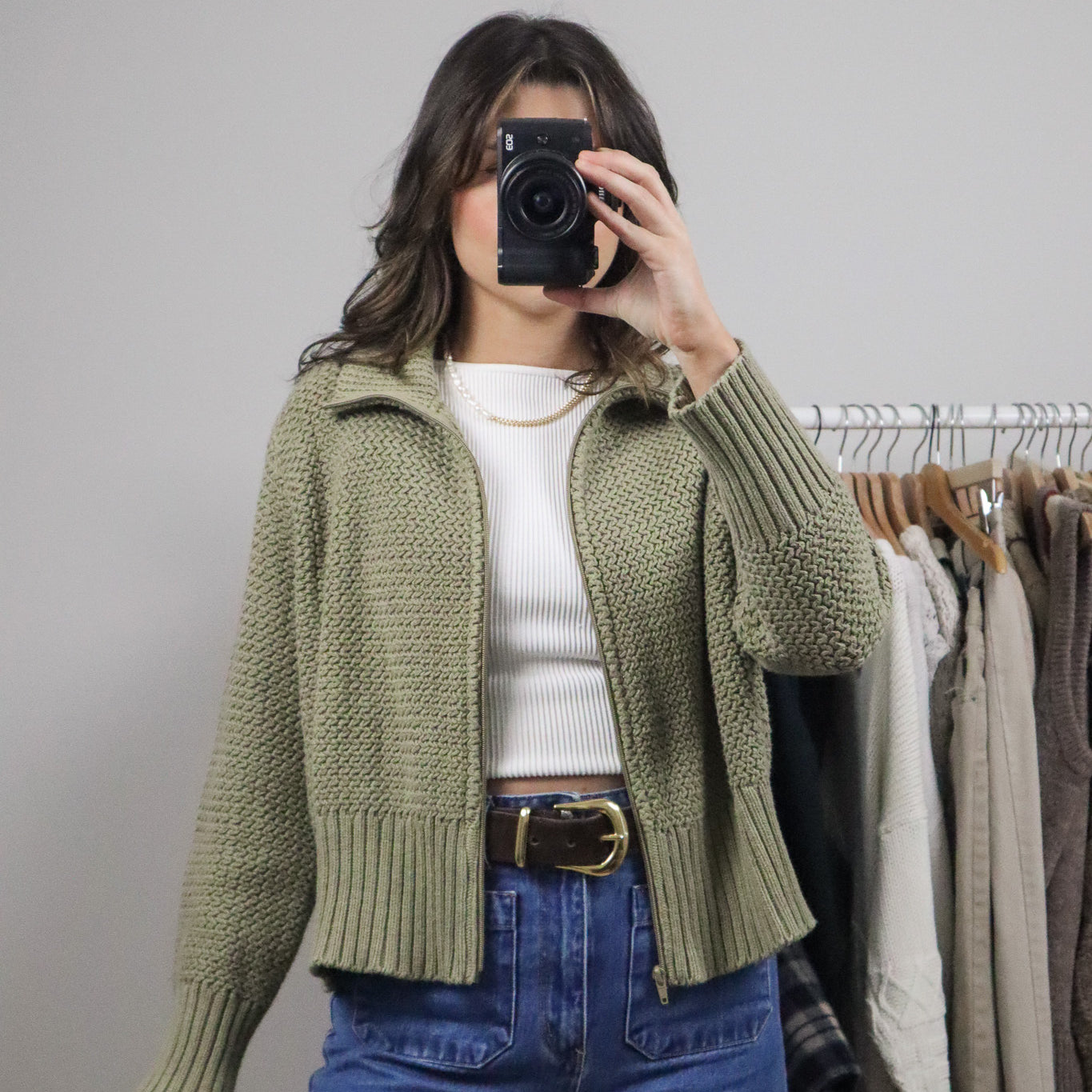 Made in USA xVintage x Cotton Chunky Knit Zip-Up (M)