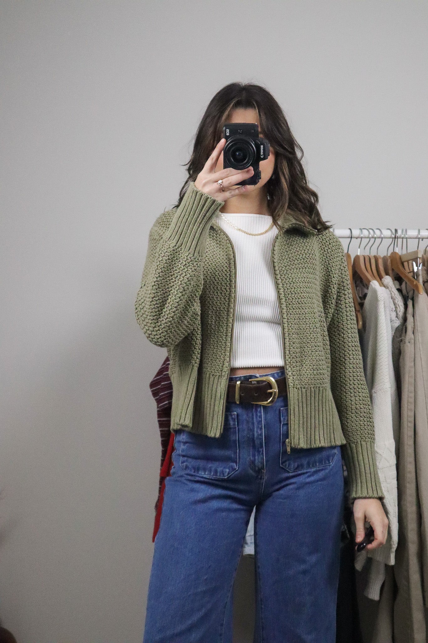 Made in USA xVintage x Cotton Chunky Knit Zip-Up (M)