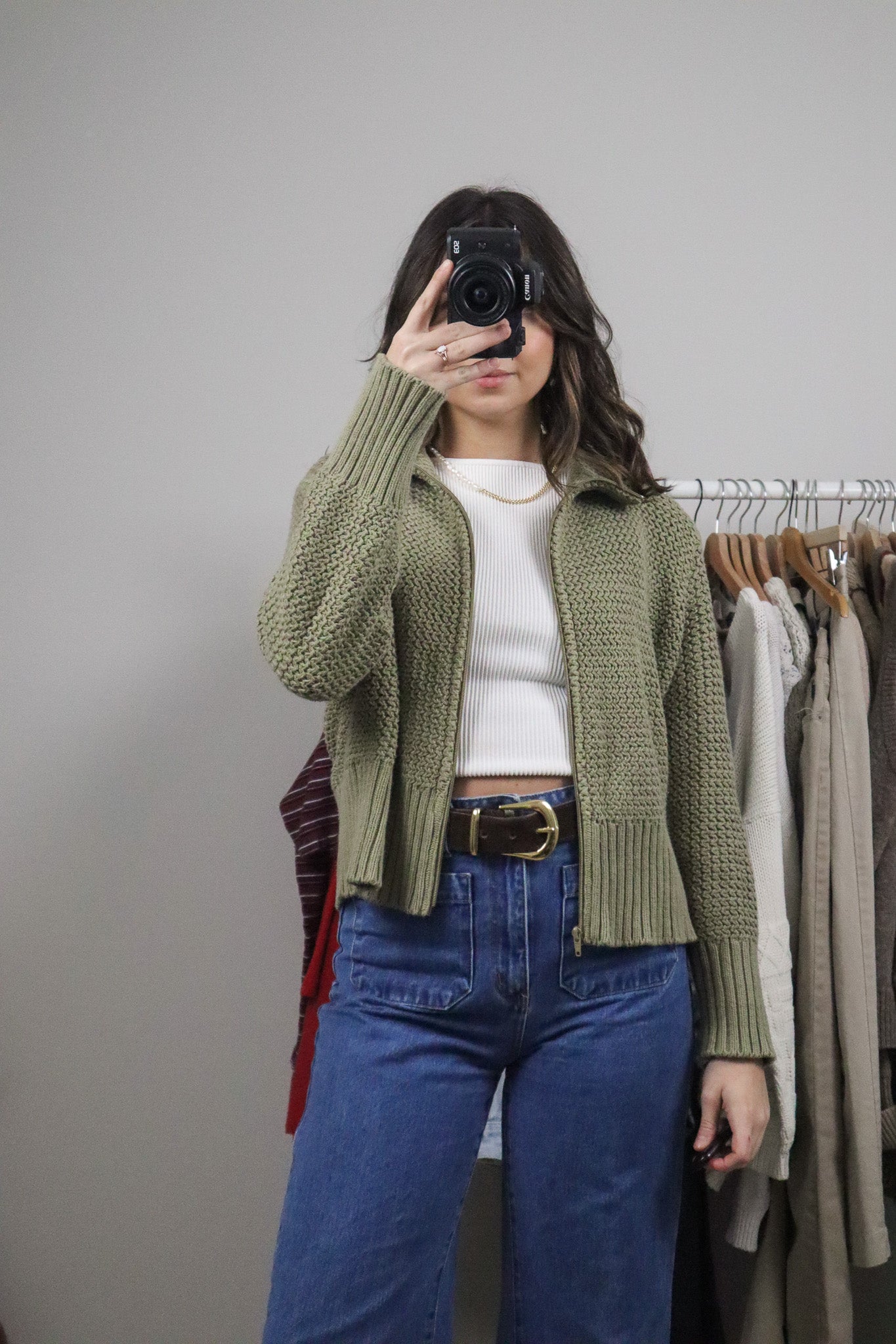 Made in USA xVintage x Cotton Chunky Knit Zip-Up (M)