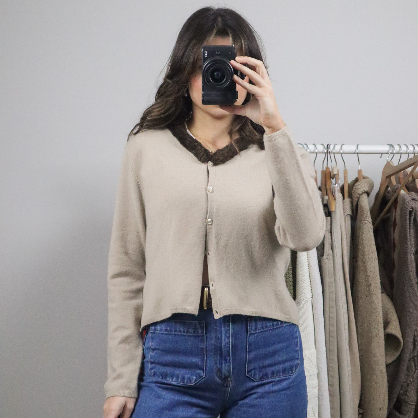 Vintage x Wool Blend Faux Fur Collar Cardigan (M)
