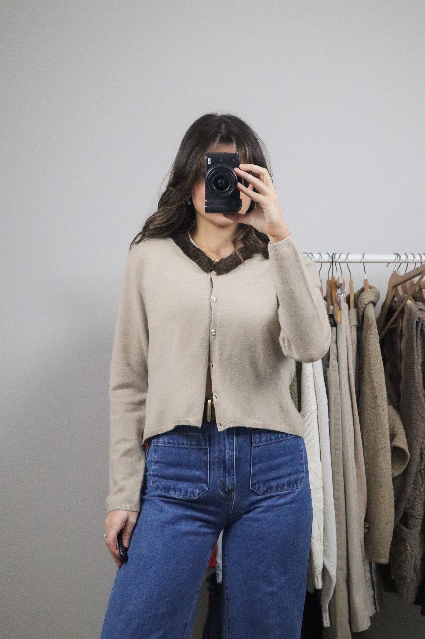 Vintage x Wool Blend Faux Fur Collar Cardigan (M)