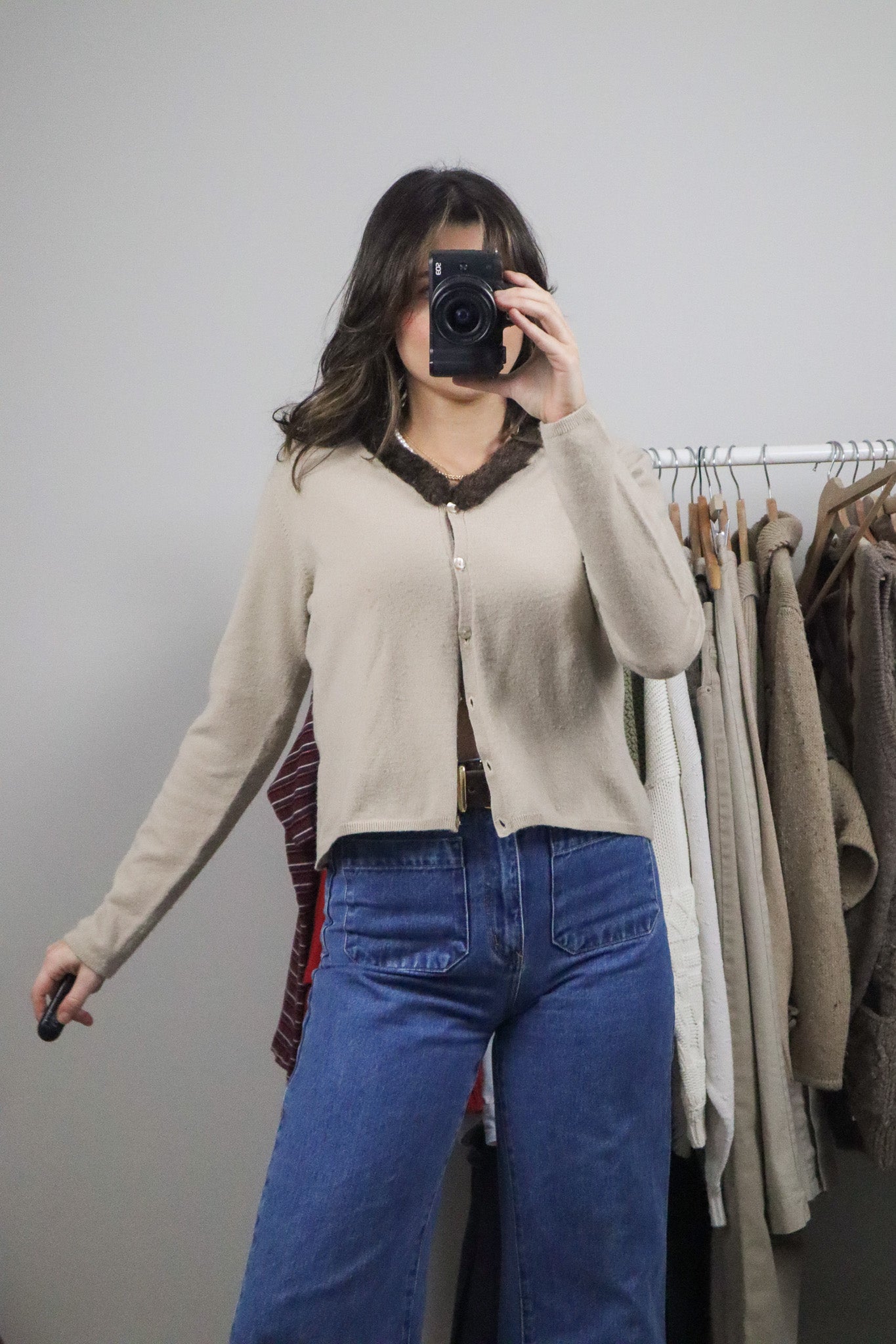 Vintage x Wool Blend Faux Fur Collar Cardigan (M)