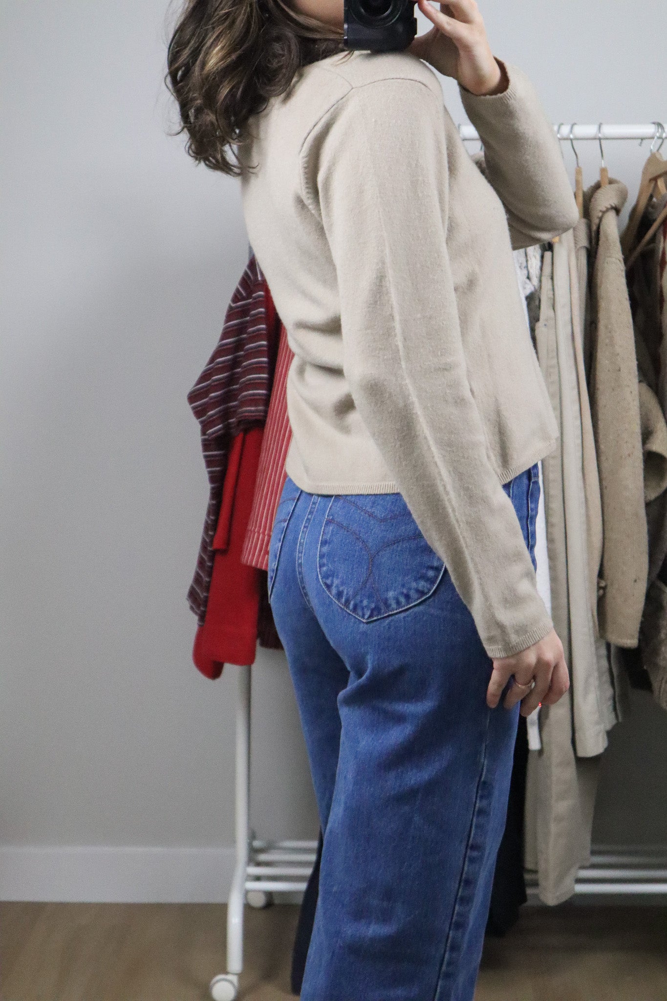 Vintage x Wool Blend Faux Fur Collar Cardigan (M)