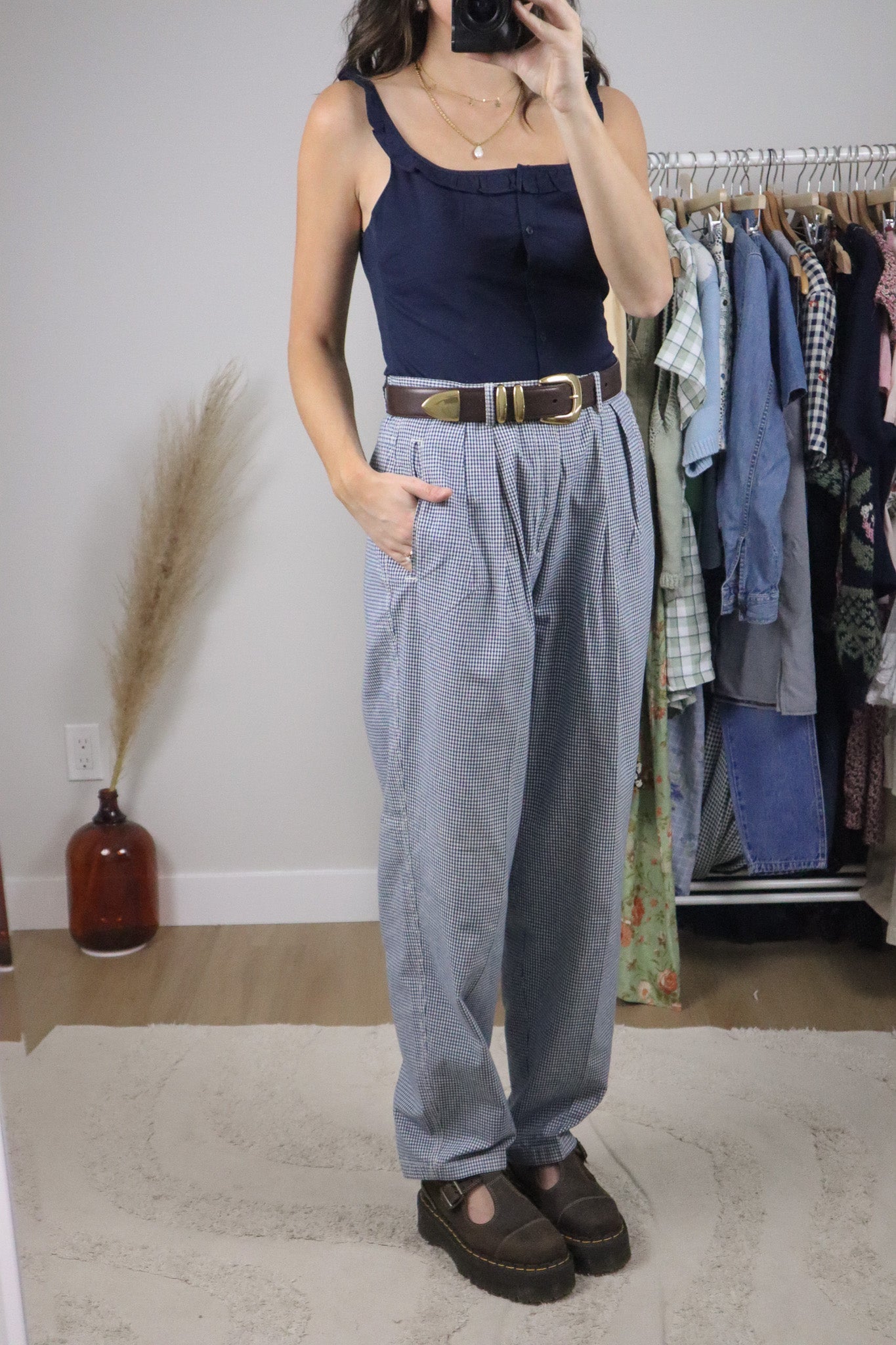 Vintage x Cotton Gingham Pleated Pants (12)