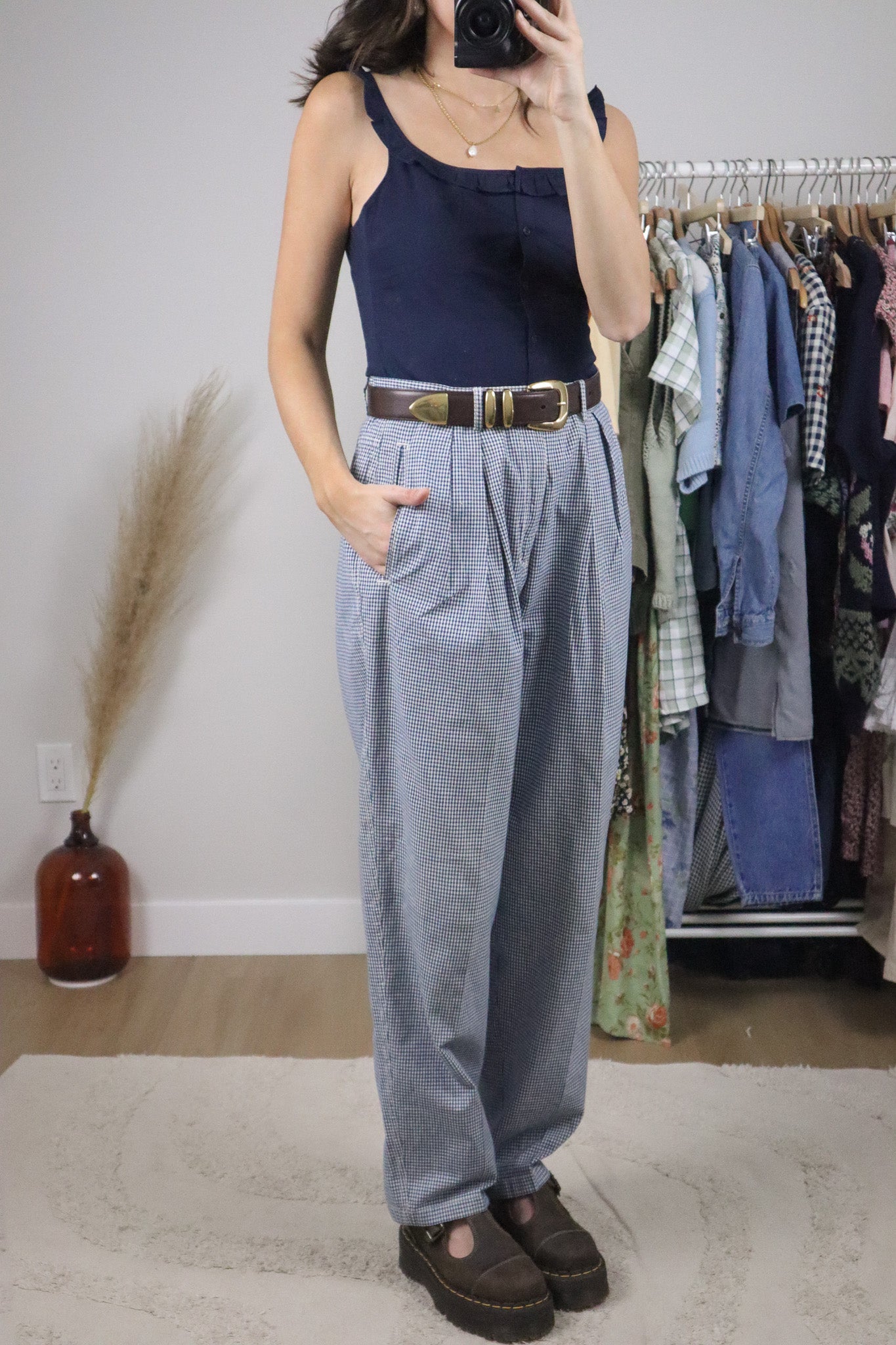 Vintage x Cotton Gingham Pleated Pants (12)