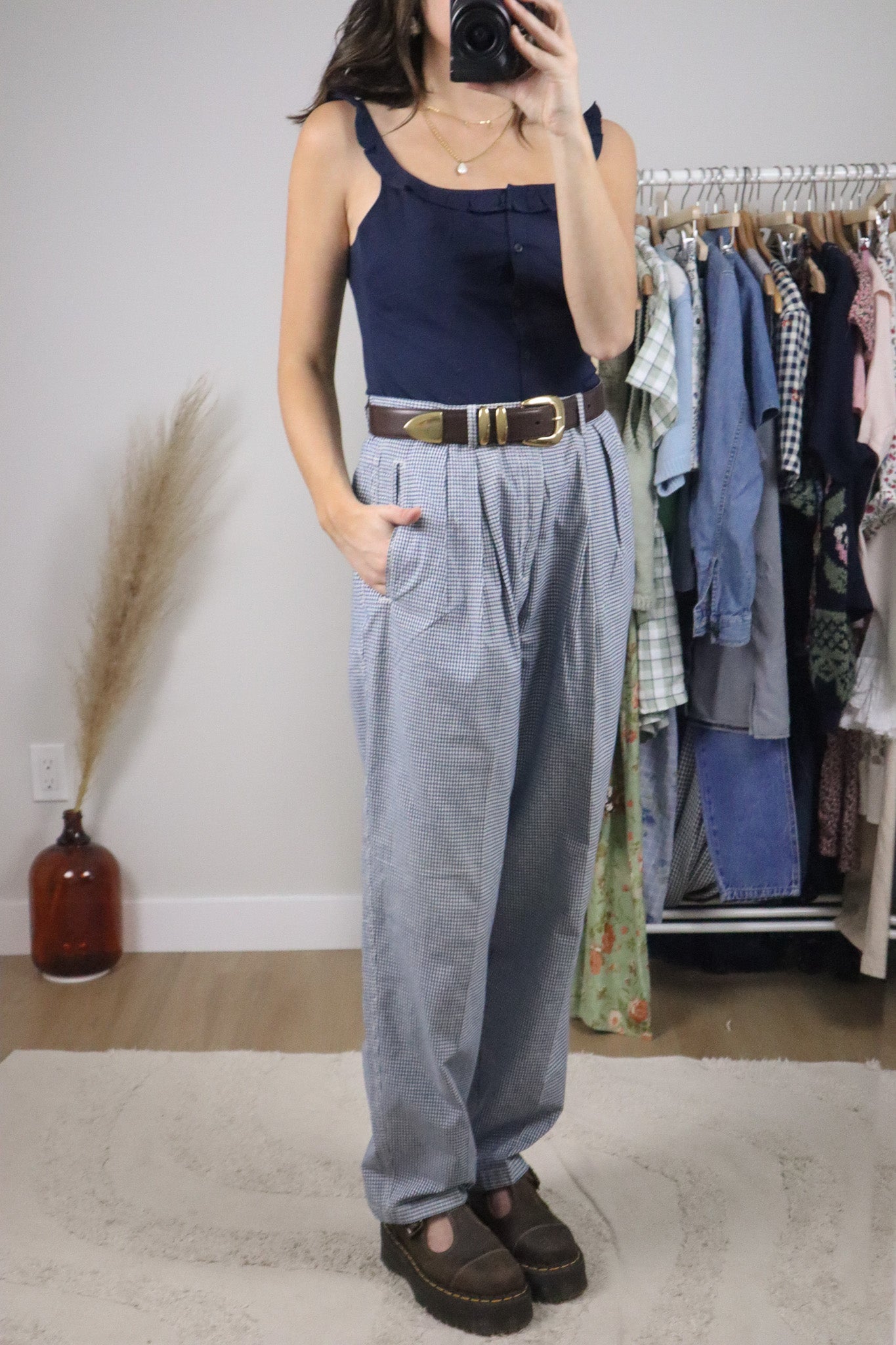 Vintage x Cotton Gingham Pleated Pants (12)