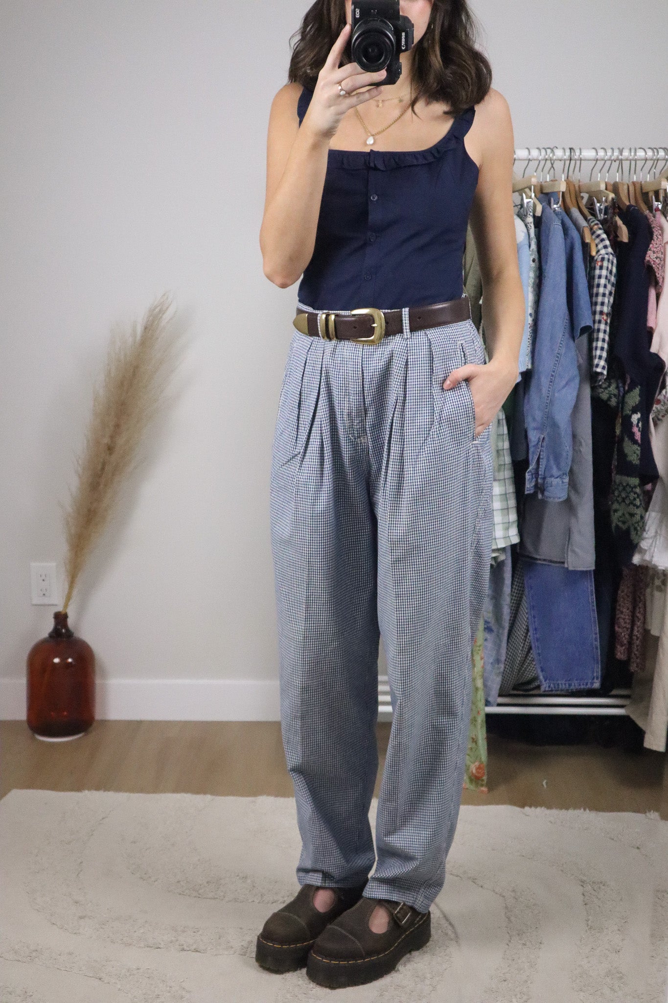 Vintage x Cotton Gingham Pleated Pants (12)