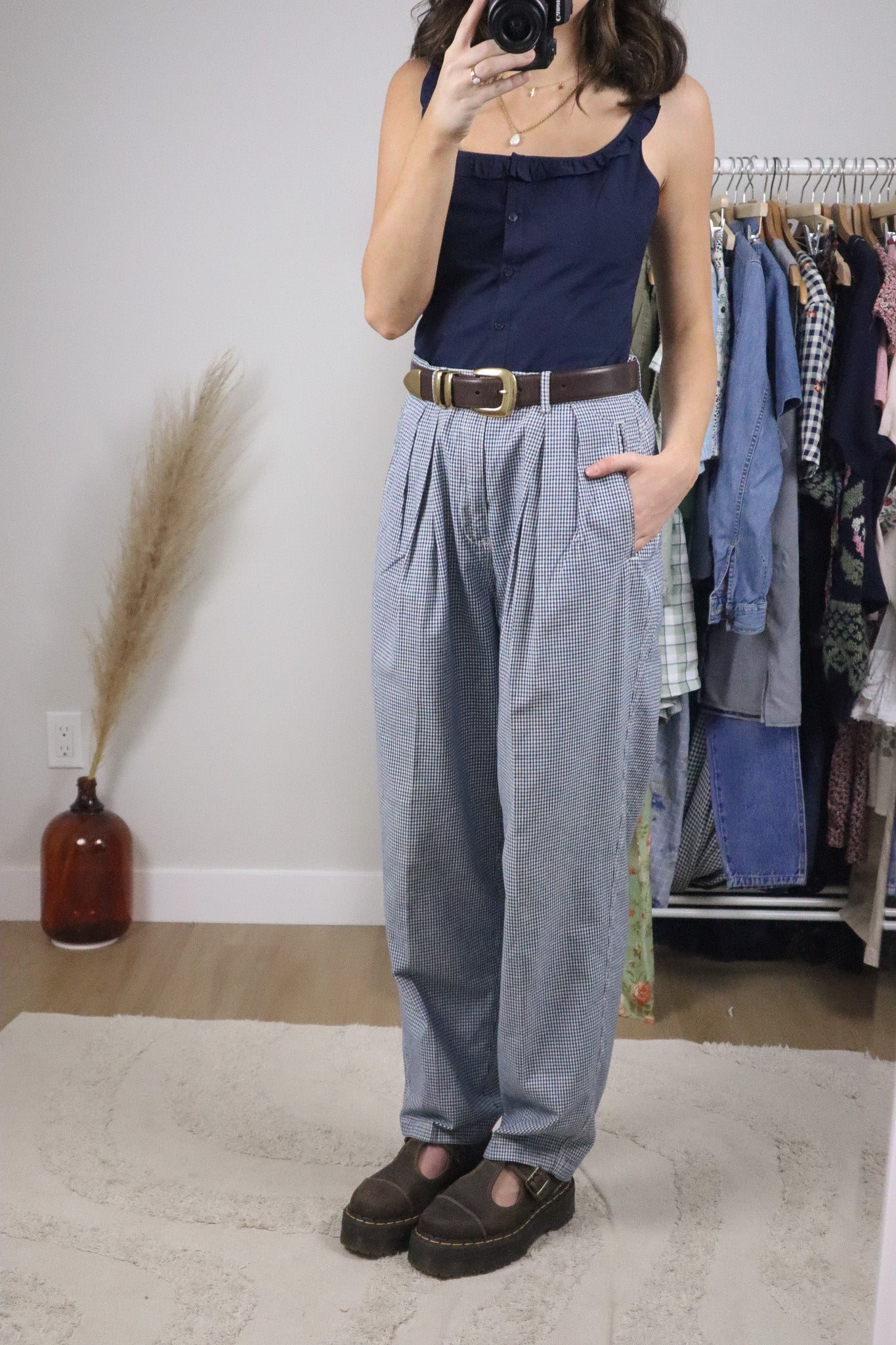 Vintage x Cotton Gingham Pleated Pants (12)