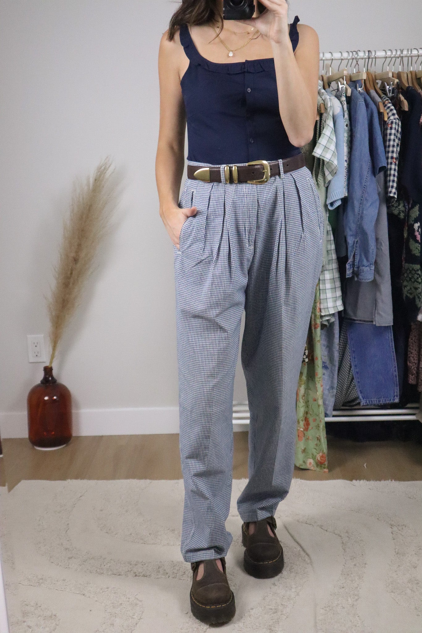 Vintage x Cotton Gingham Pleated Pants (12)