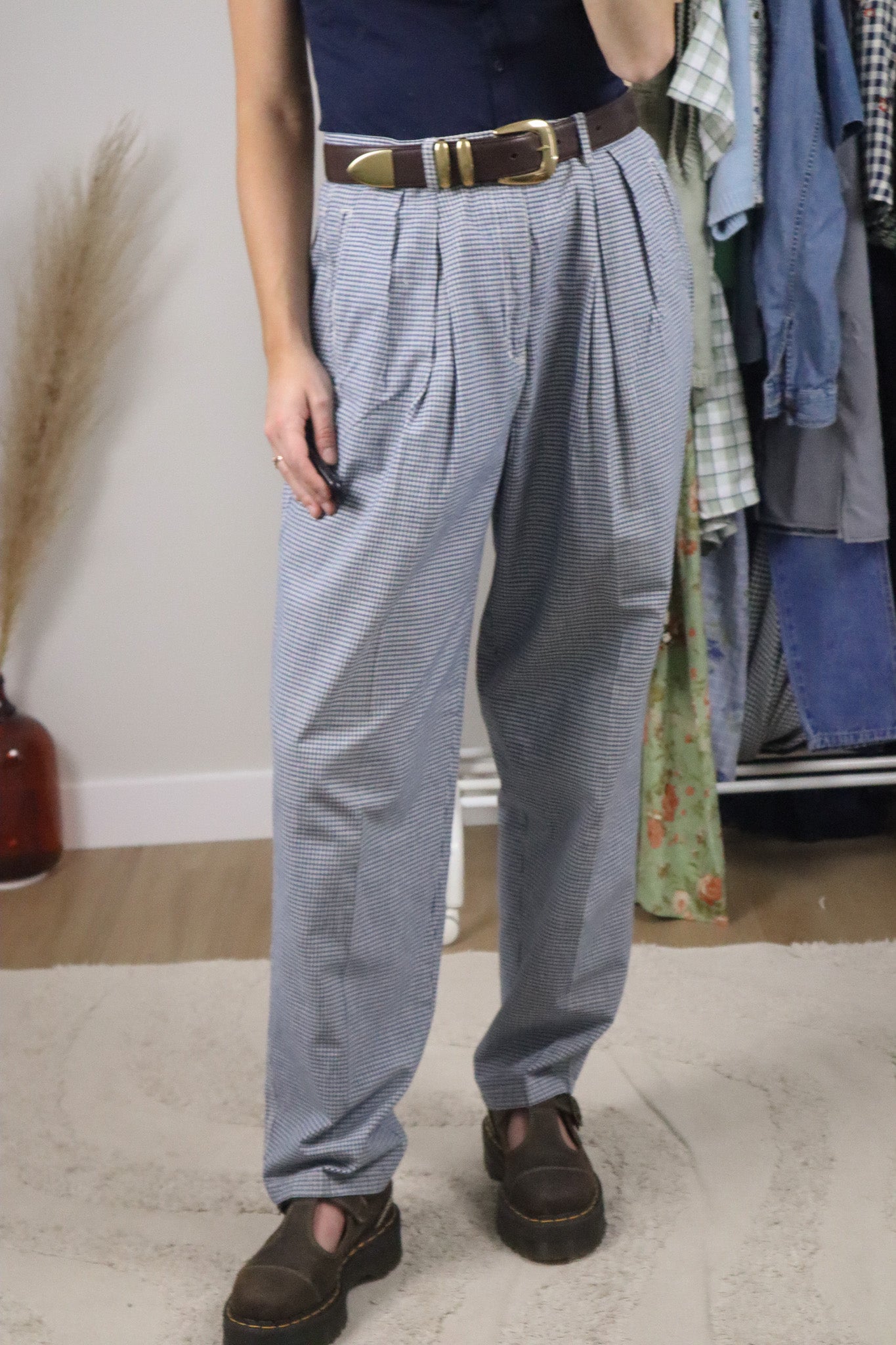 Vintage x Cotton Gingham Pleated Pants (12)