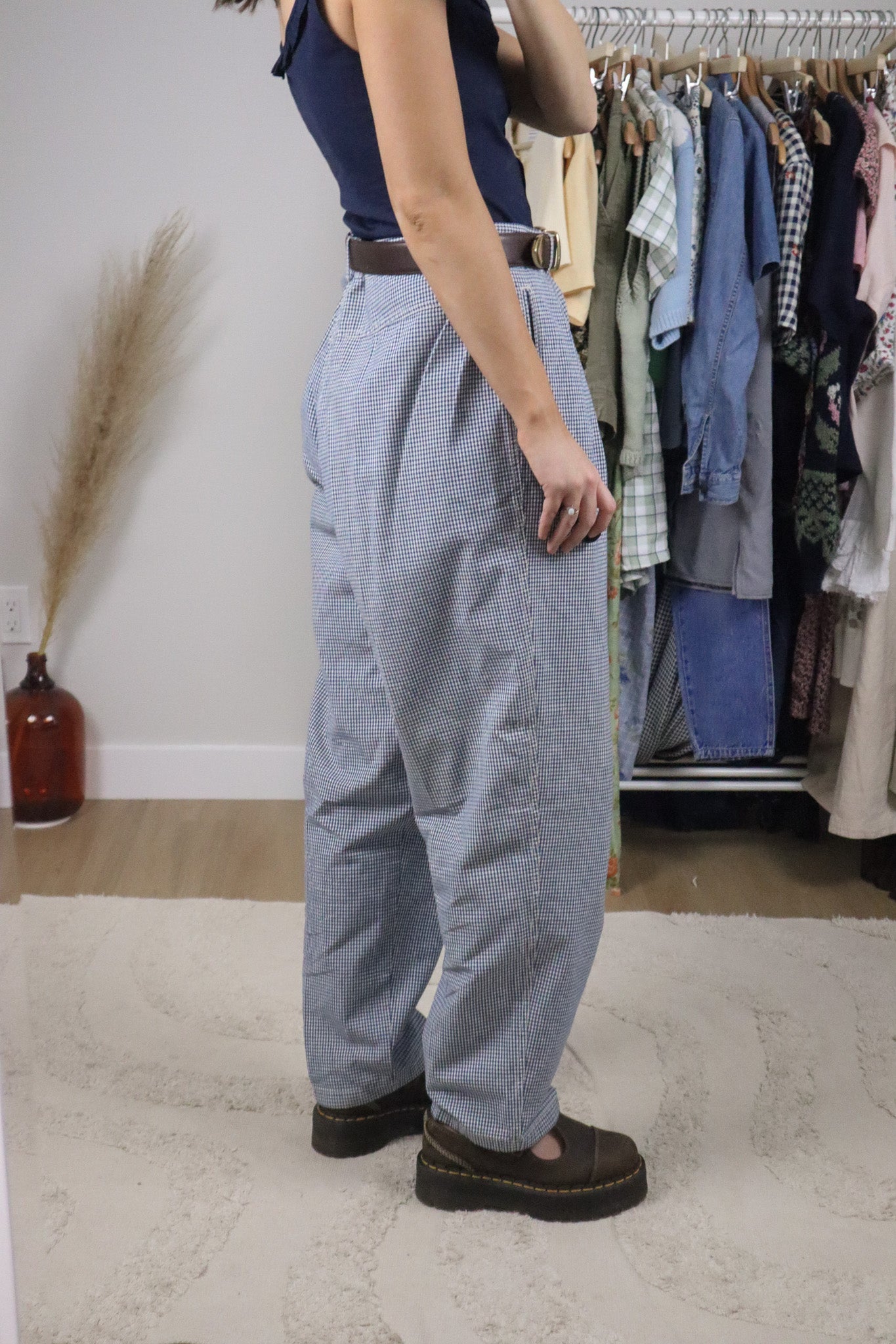 Vintage x Cotton Gingham Pleated Pants (12)