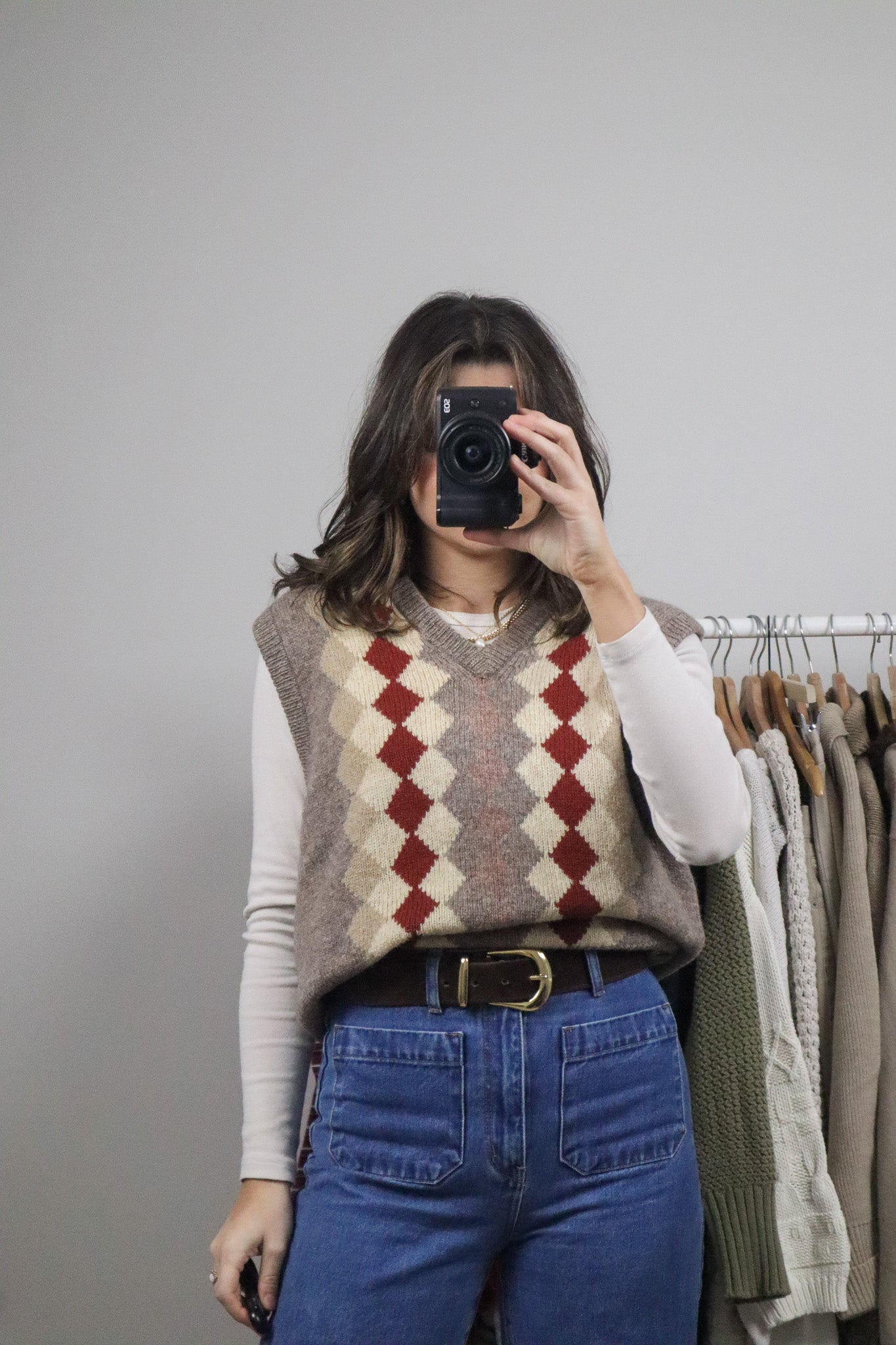 Vintage x Wool Argyle Knit Vest (L)