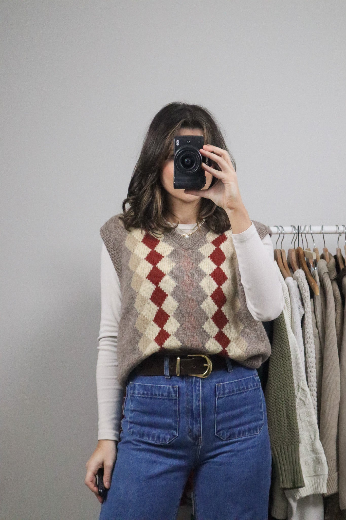 Vintage x Wool Argyle Knit Vest (L)